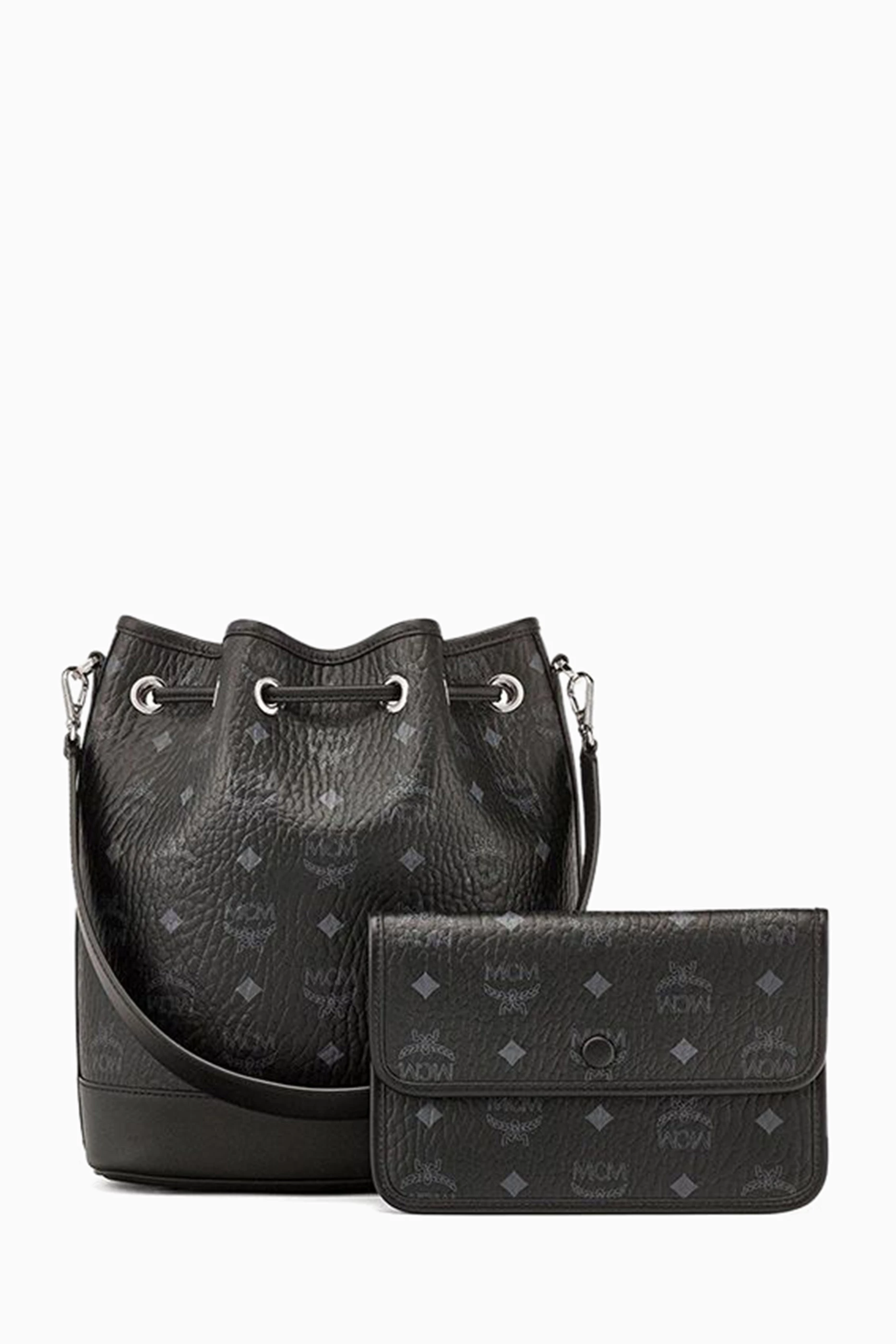Buy MCM Black Medium Dessau Drawstring Bag For Women Online  display picture 2