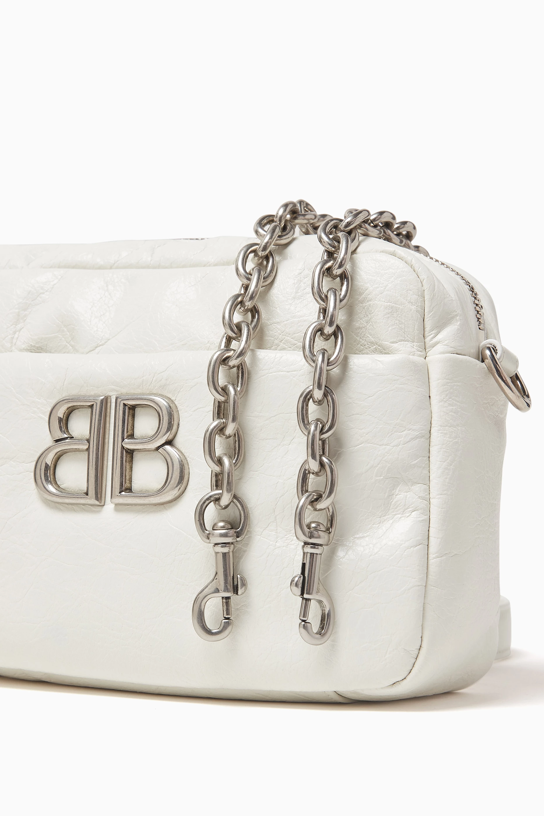 Buy Balenciaga White XS Monaco Camera Bag in Arena Calfskin