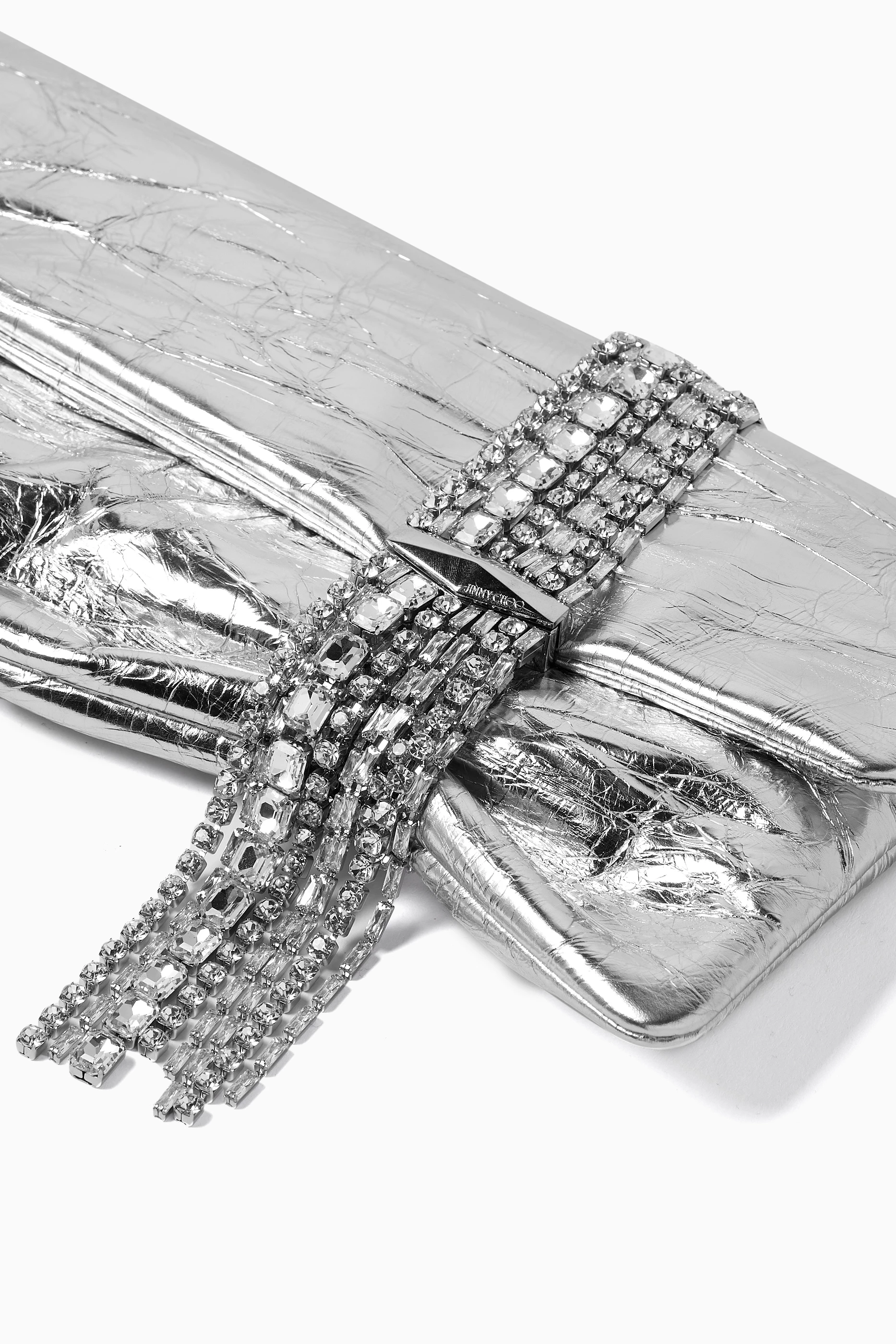 Buy Jimmy Choo Grey Zandra Crystal-embellished Clutch Bag in