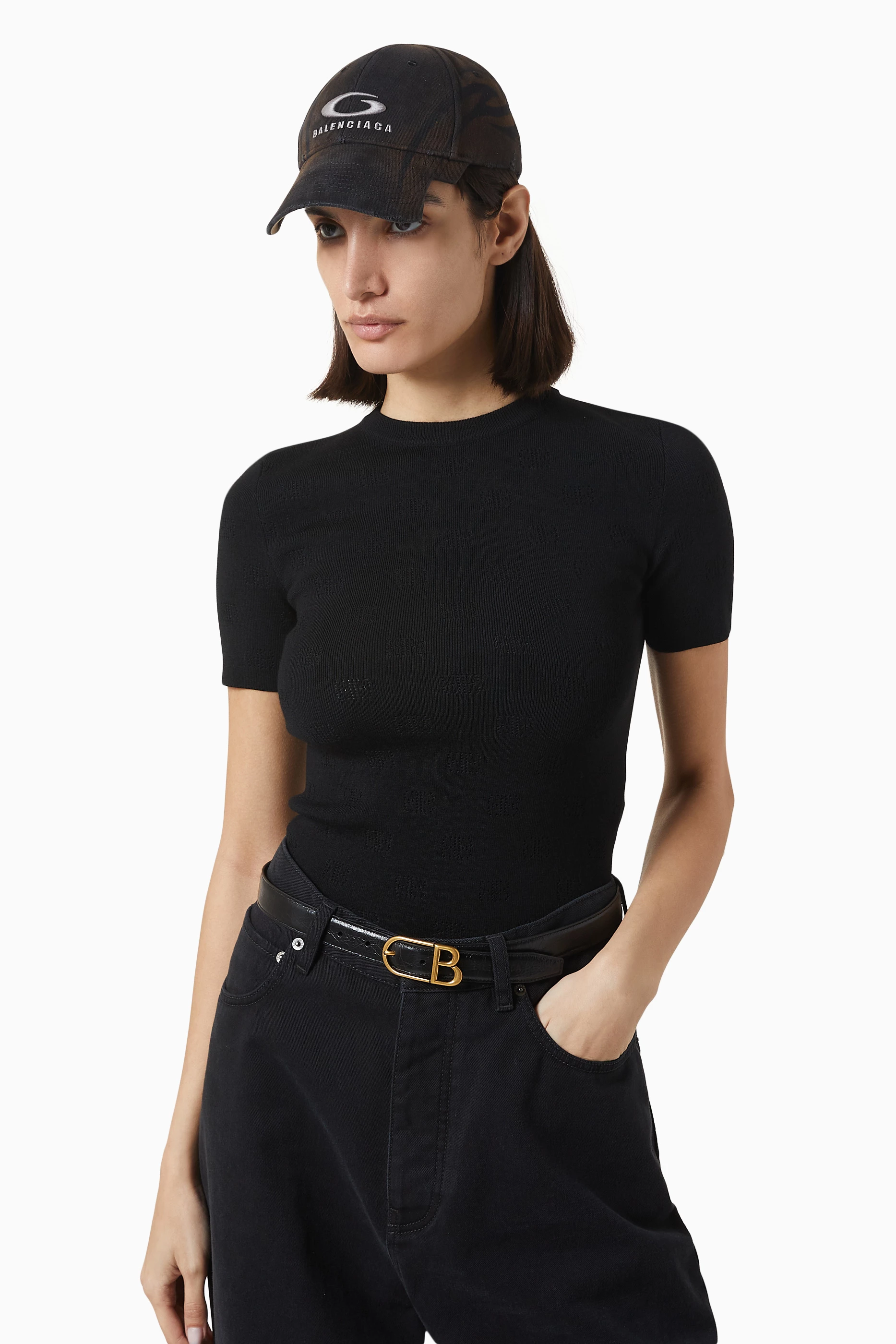 Buy Balenciaga Black Y2K Cap in Cotton Drill For Women Online - Main Image