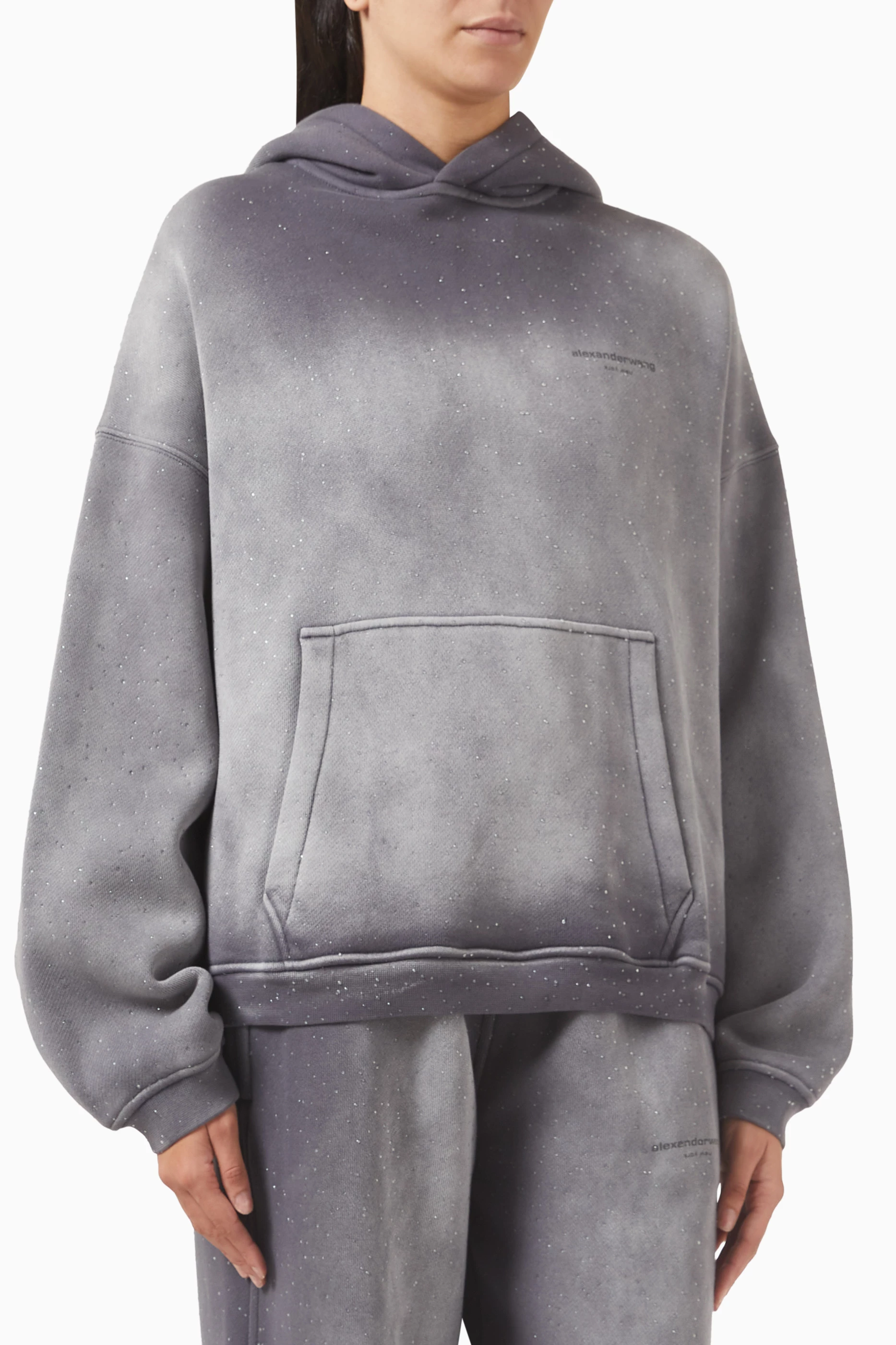 Alexander Wang Grey Hotfix Terry Zip Hoodie Sidewalk Small 