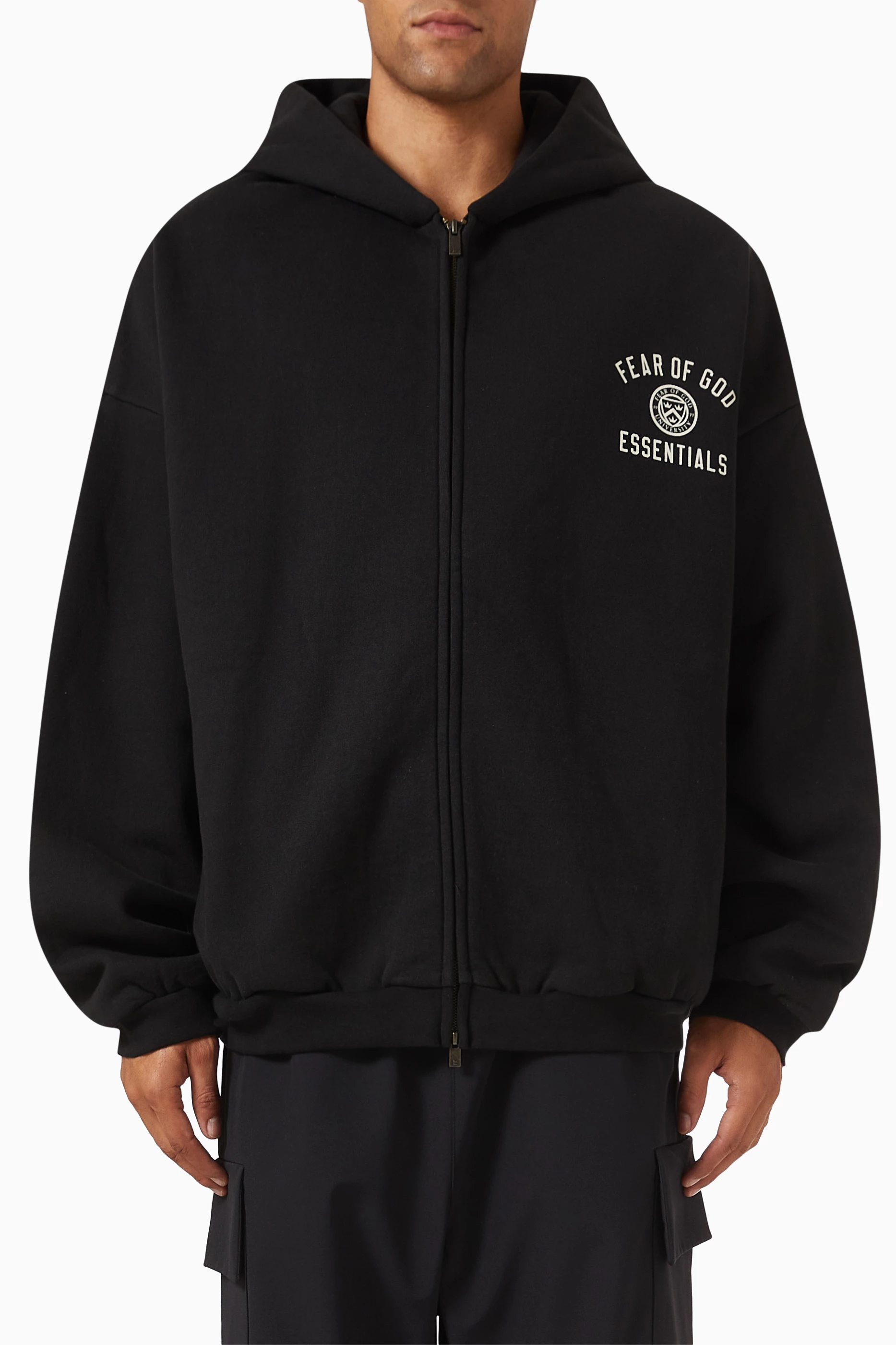 Buy Fear of God Essentials Black Full-zip Hoodie in Heavy Fleece