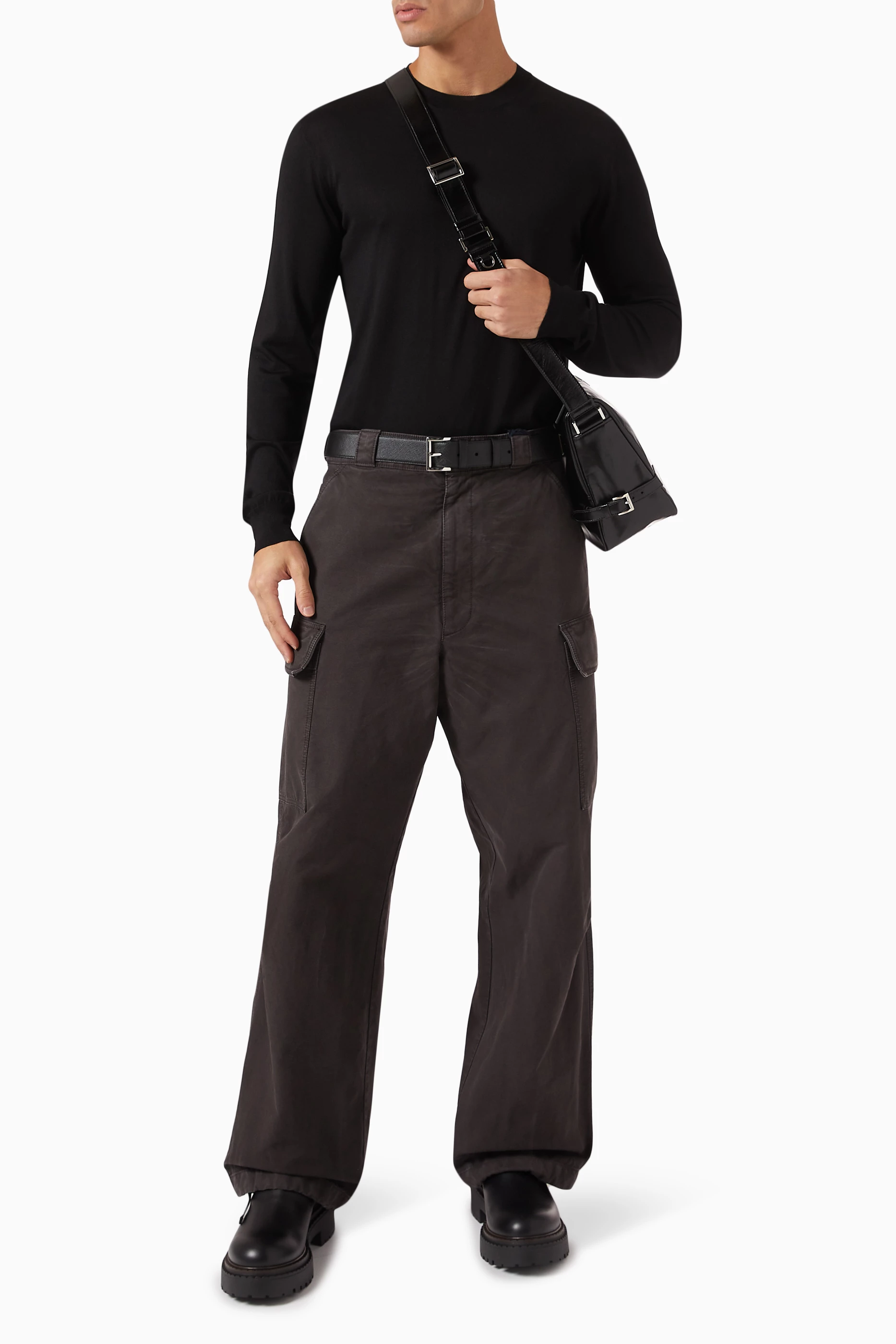 【送料&関税込】Prada Graphite Wool Cargo Pant Buy Prada Black Garment-dyed Cargo Pants in Canvas For Men