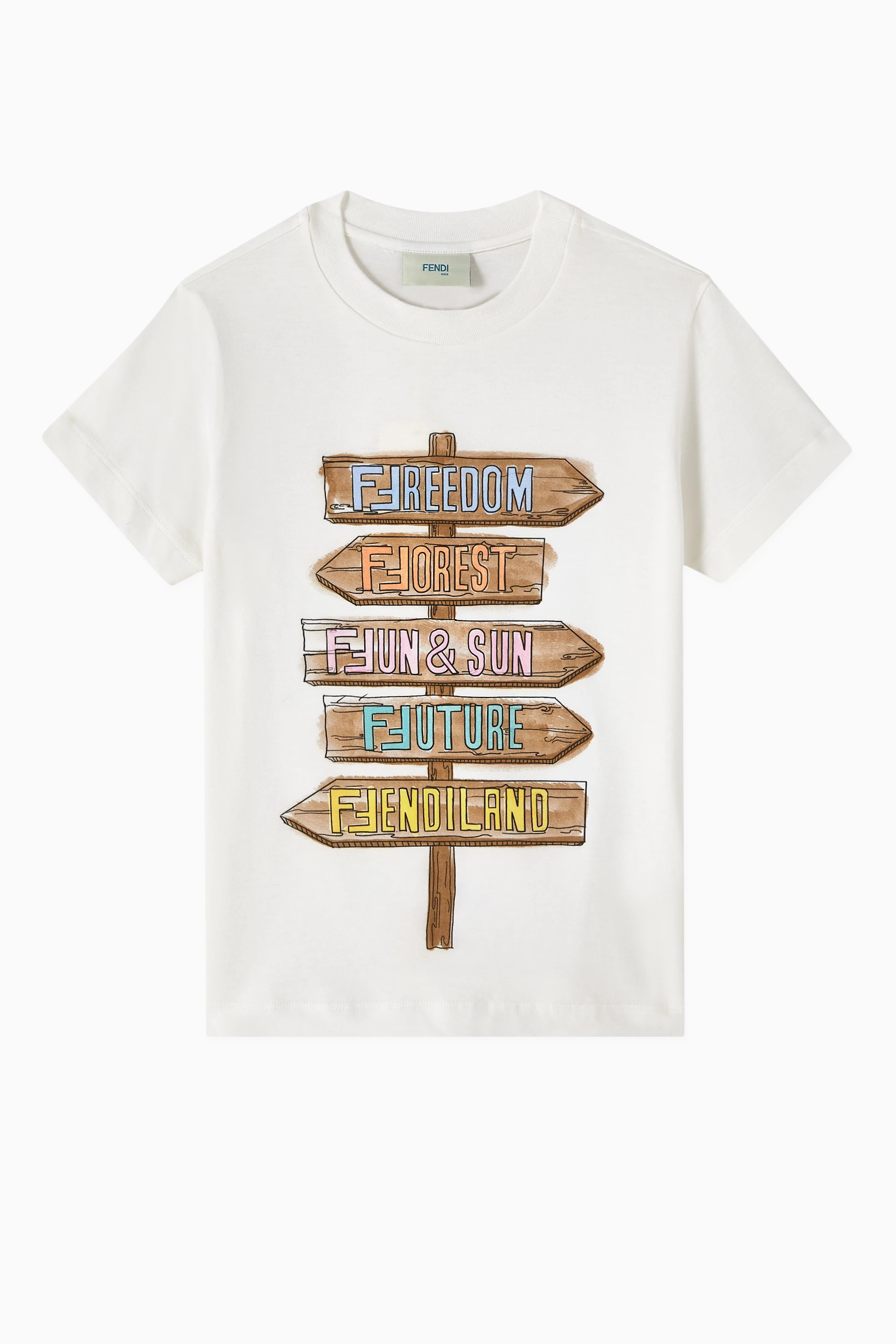 Buy Fendi Neutral Printed T shirt in Cotton For Boys Online Ounass Saudi