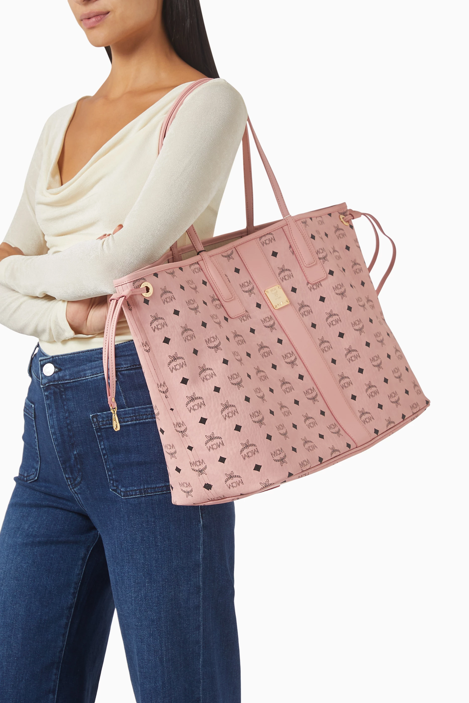 Buy MCM Pink Large Liz Shopper Tote Bag in Visetos Canvas For