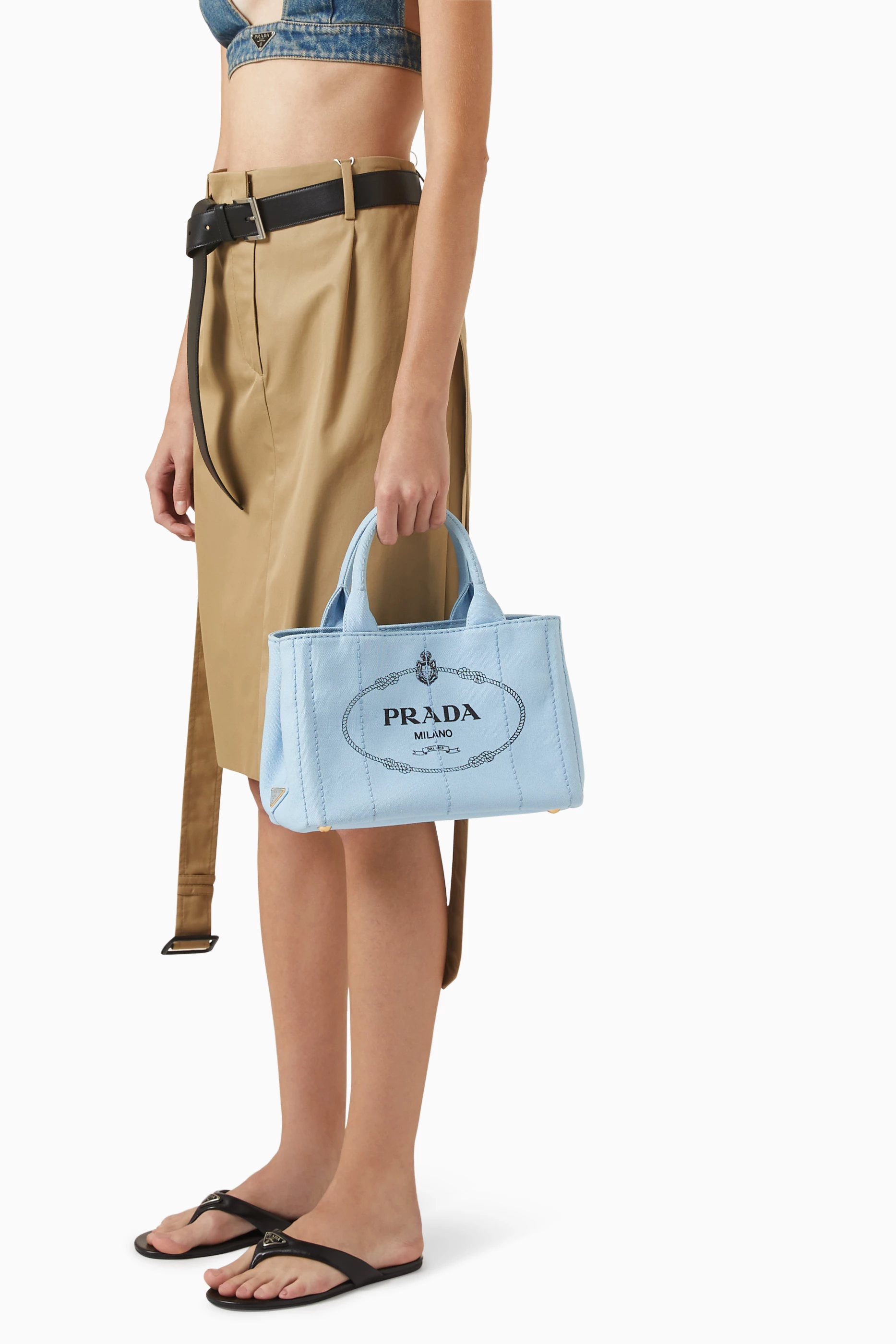 Rare PRADA Canapa Canvas Tote Hand Bag Buy Prada Pre-Loved Blue 