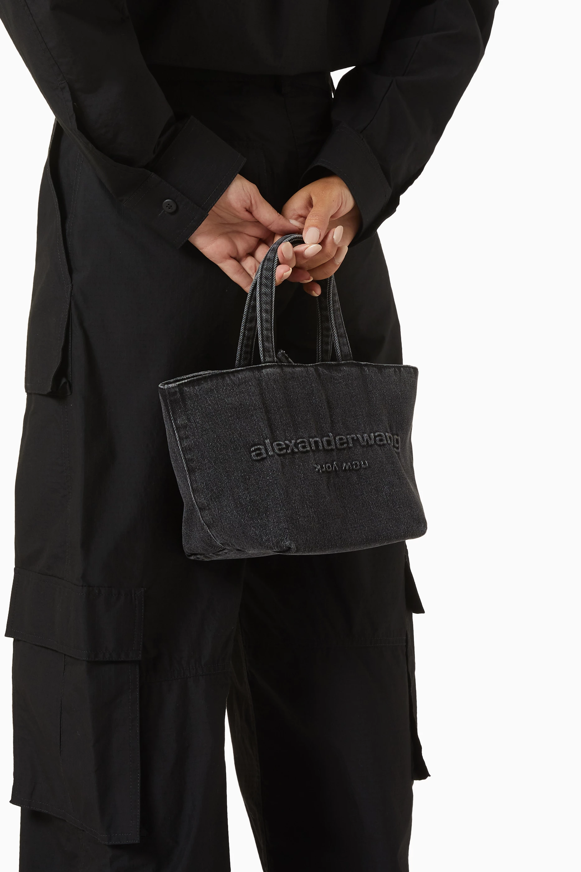 Buy Alexander Wang Grey Small Punch Tote Bag in Denim For