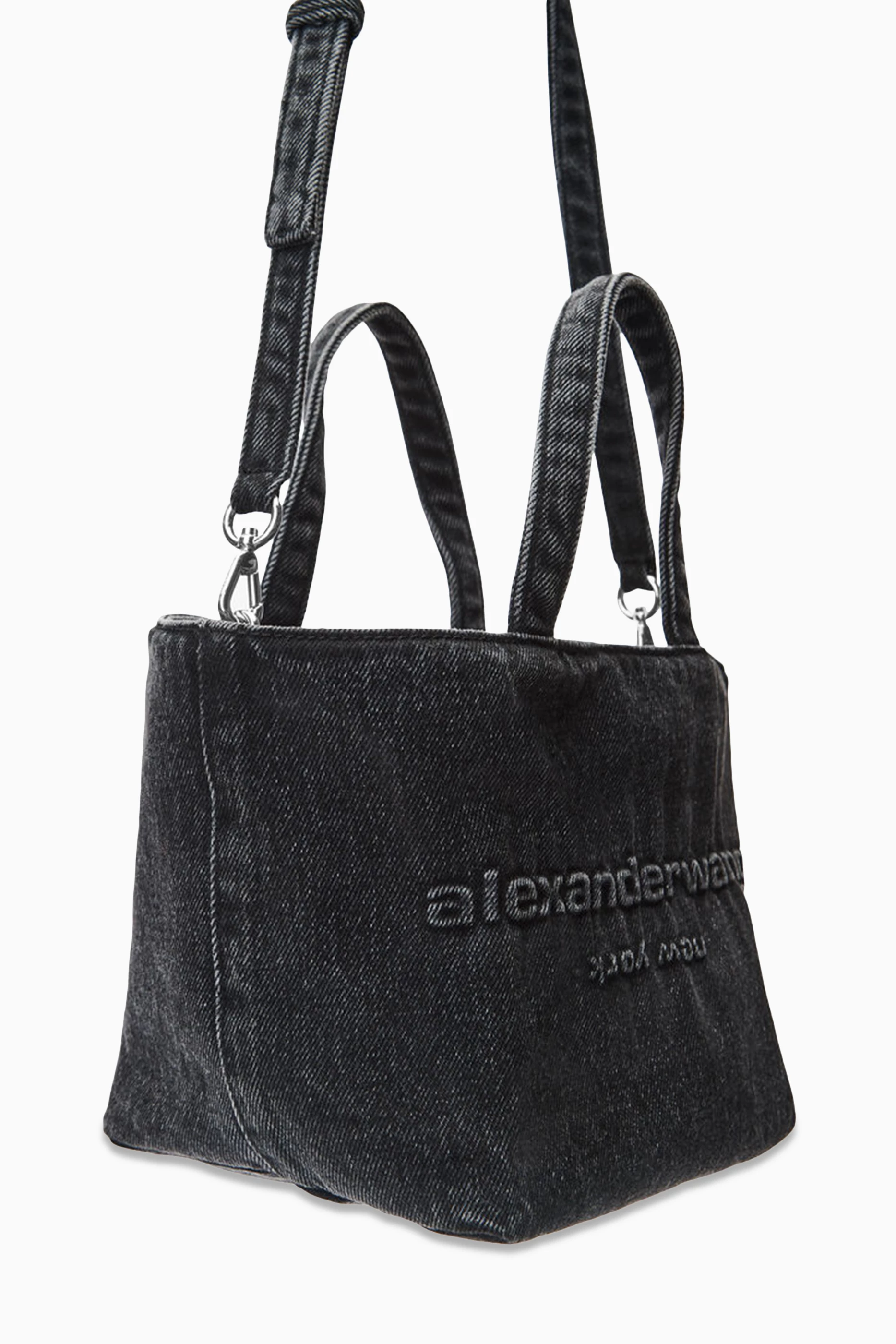 【送料&関税込】Alexander Wang Dark Grey Denim Small Punch S Buy Alexander Wang Grey Small Punch Tote Bag in Denim For