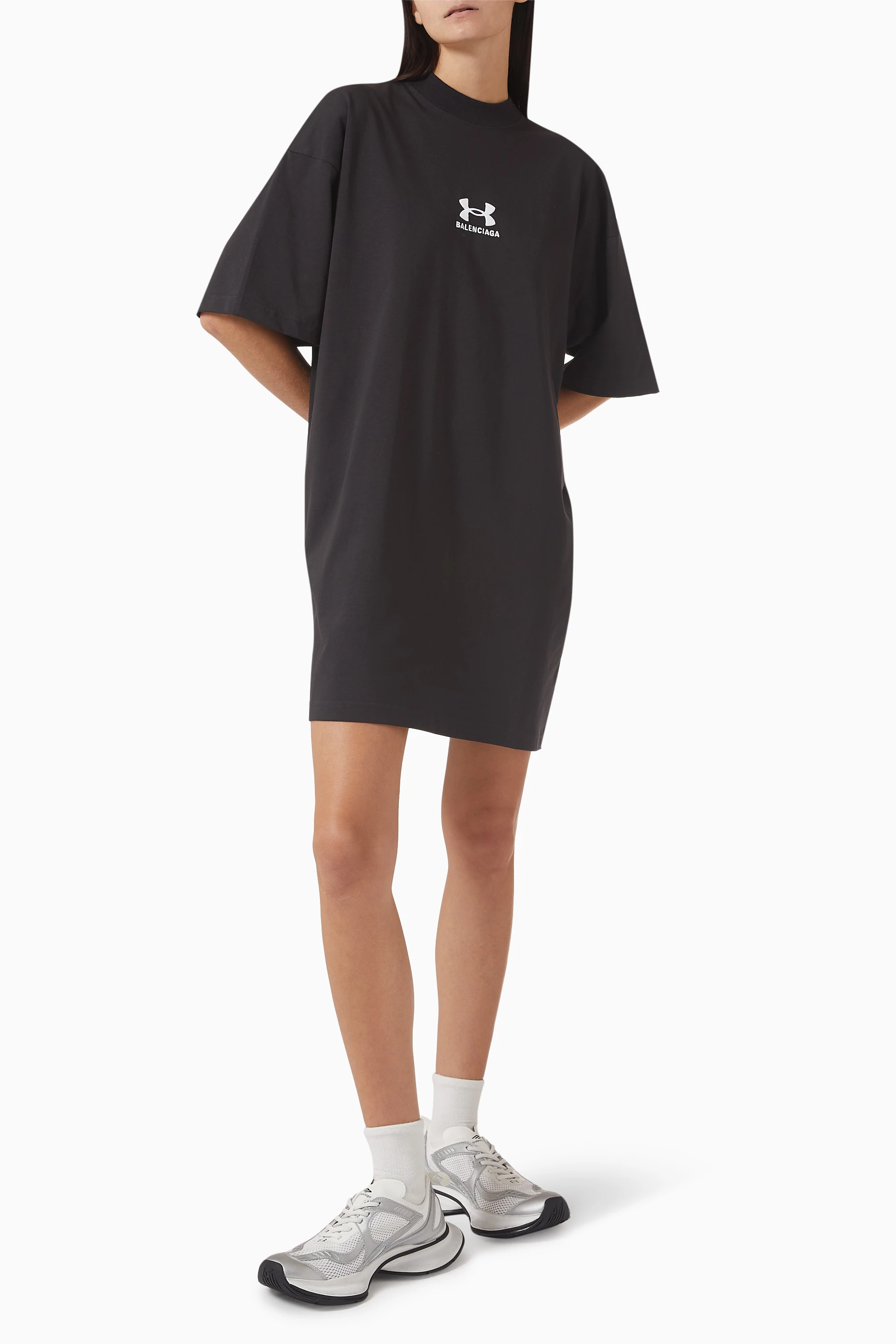 【BALENCIAGA】 ワンピース Mini shirt dress BALENCIAGA Asymmetric gathered cotton-poplin mini shirt