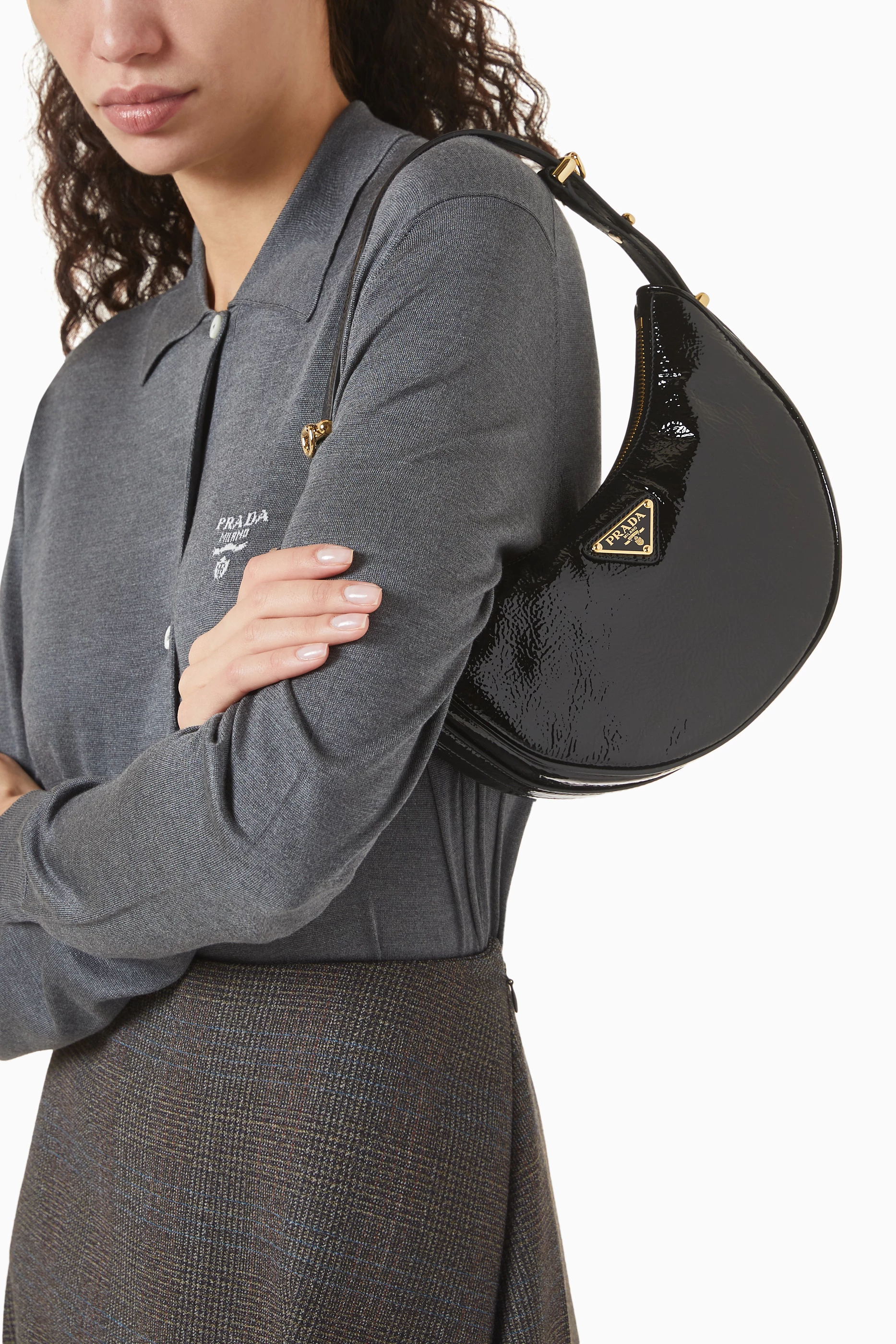 Buy Prada Black Half Moon Shoulder Bag in Nappa Leather For Women  