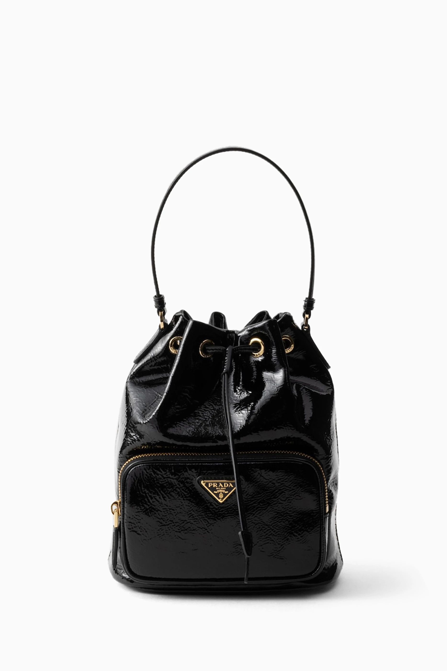 Buy Prada Black Duet Bucket Bag in Patent Leather For Women Online Ounass Saudi