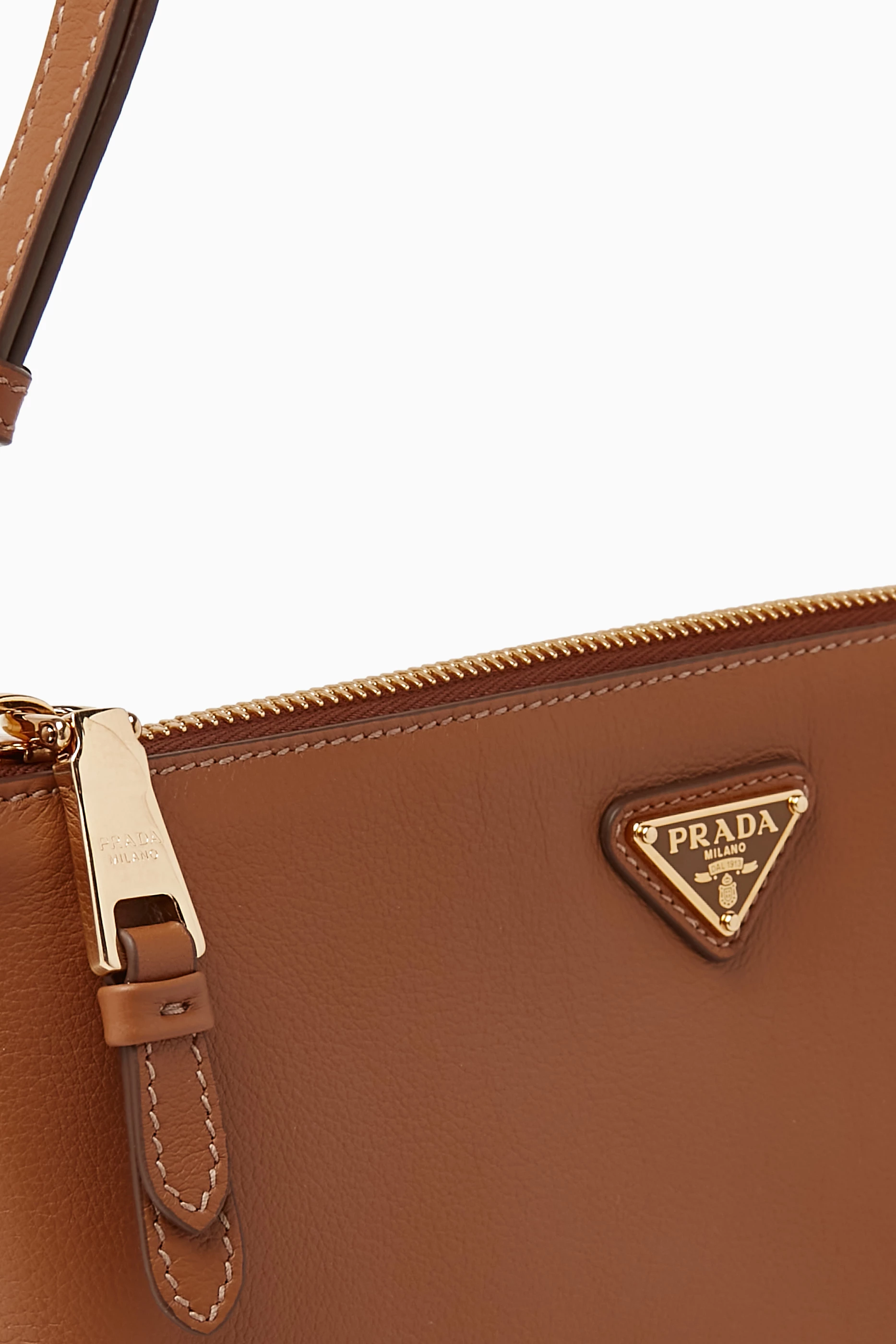 Buy Prada Brown Small Logo Shoulder Bag in Grained Leather For Women Online Ounass Saudi