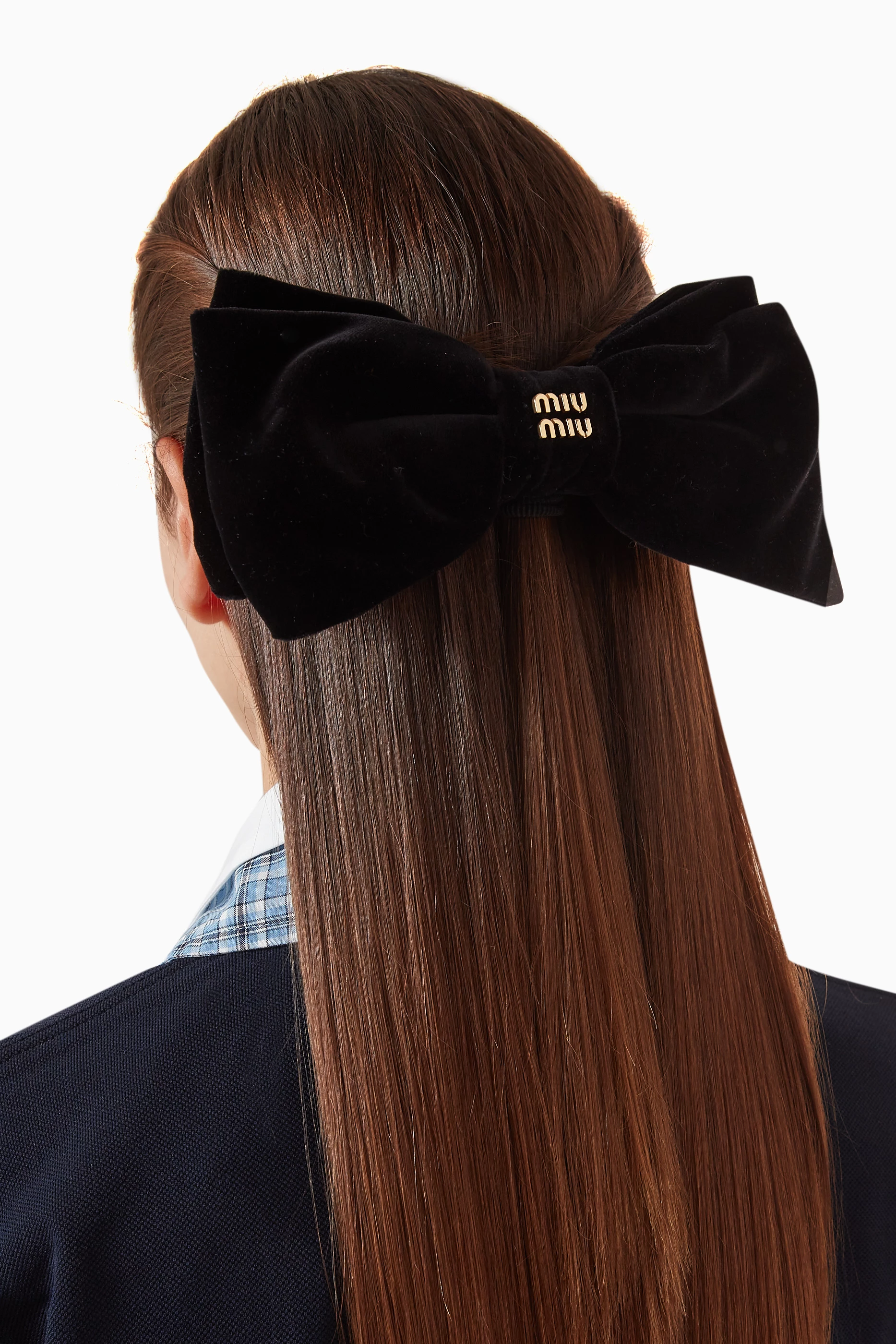 Buy Miu Miu Black Logo-applique Hair Clip in Velvet For 