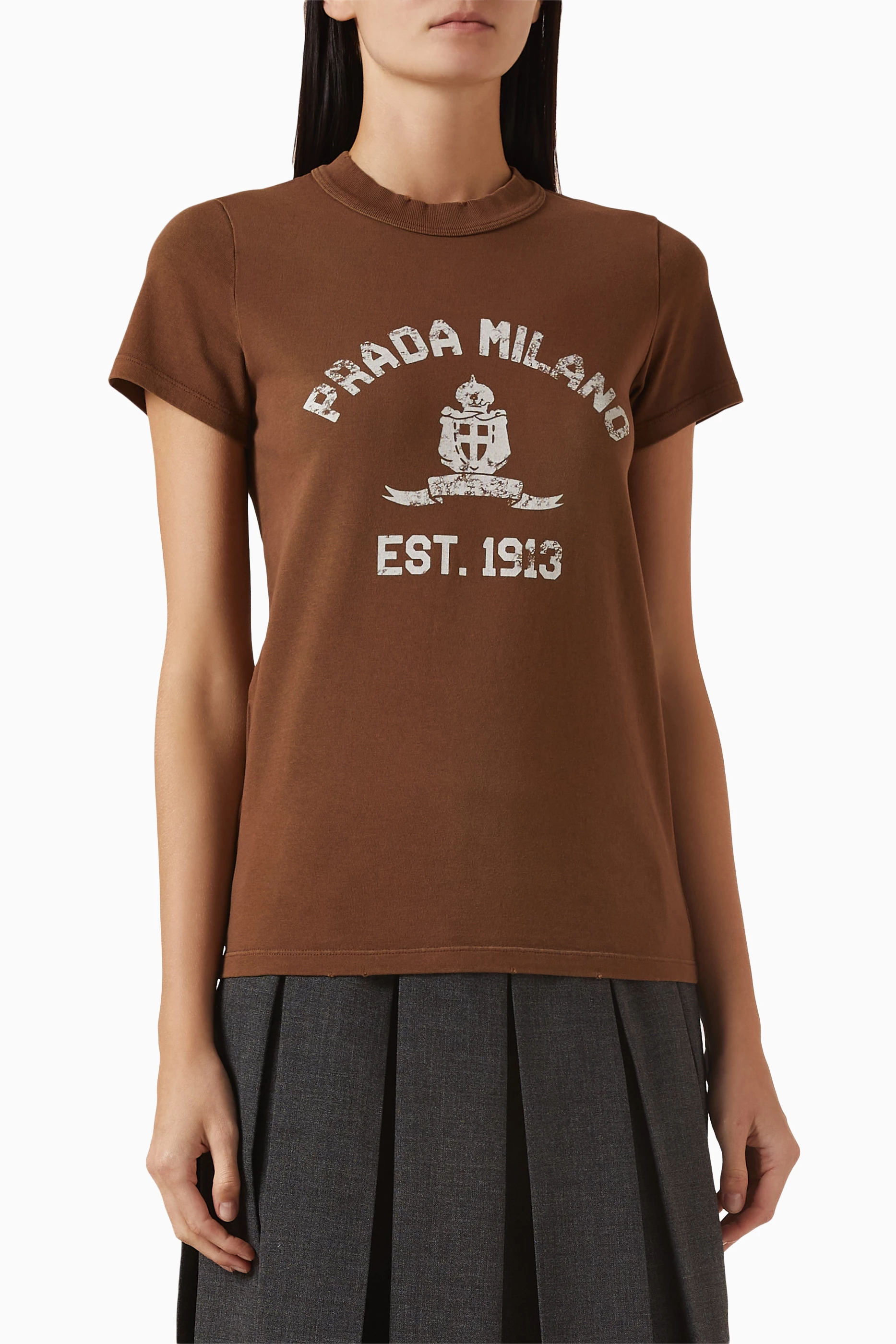 Tシャツ・カットソー PRADA BROWN COTTON T-SHIRT 23856869_53958406_1000.jpg