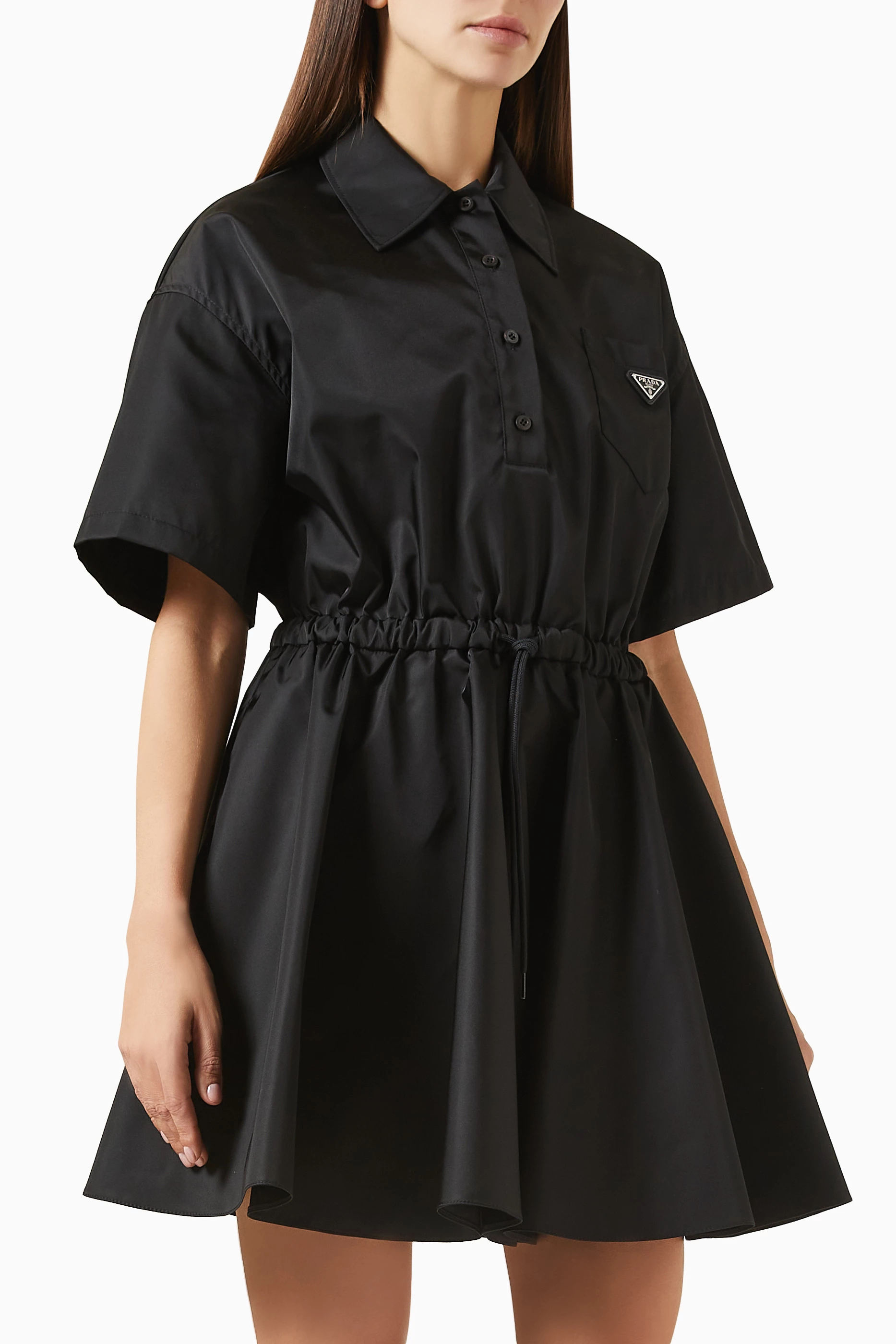 Buy Prada Black Drawstring-waist Mini Dress in Re-Nylon For