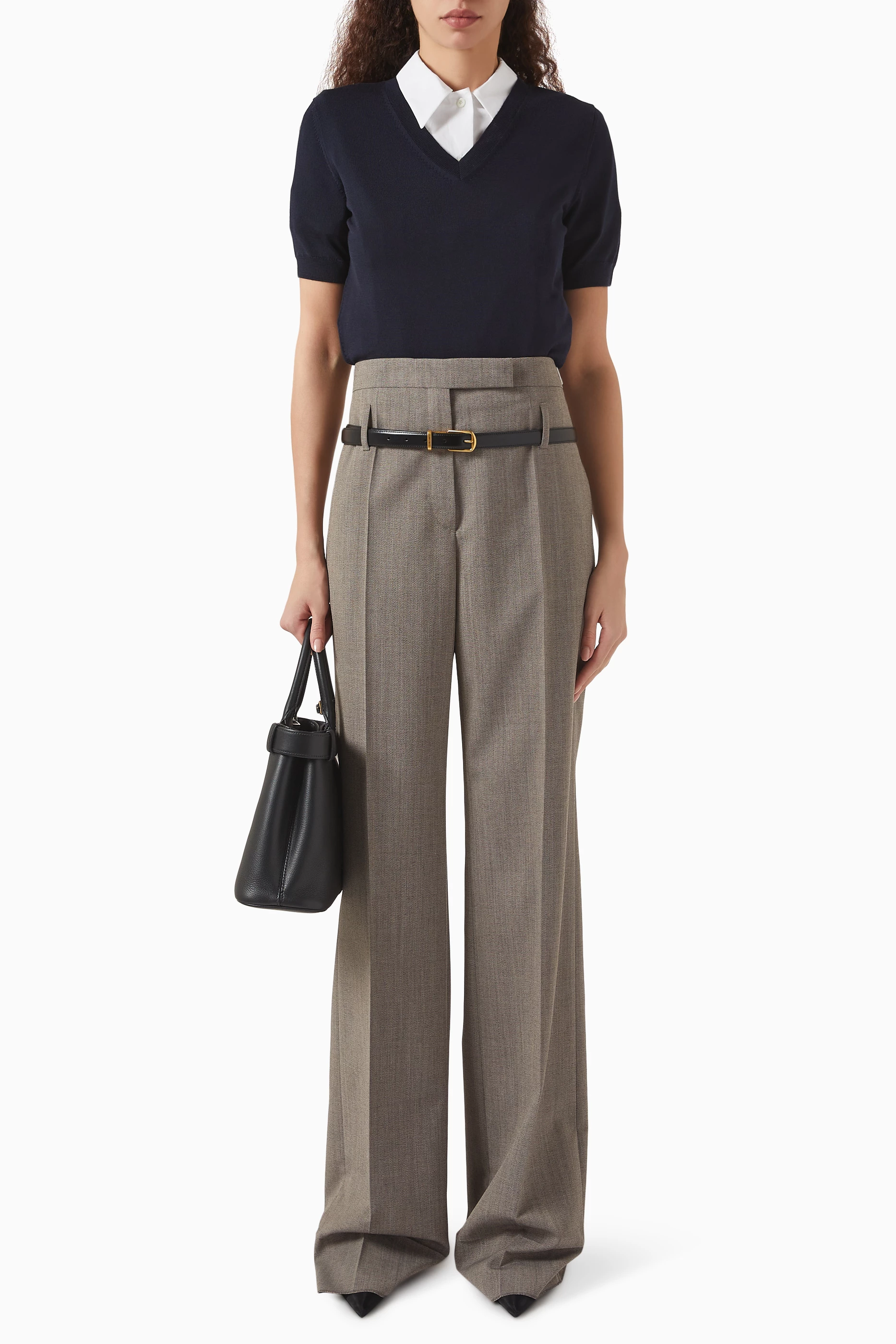 Buy Prada Grey High-rise Pants in Wool Blend For Women