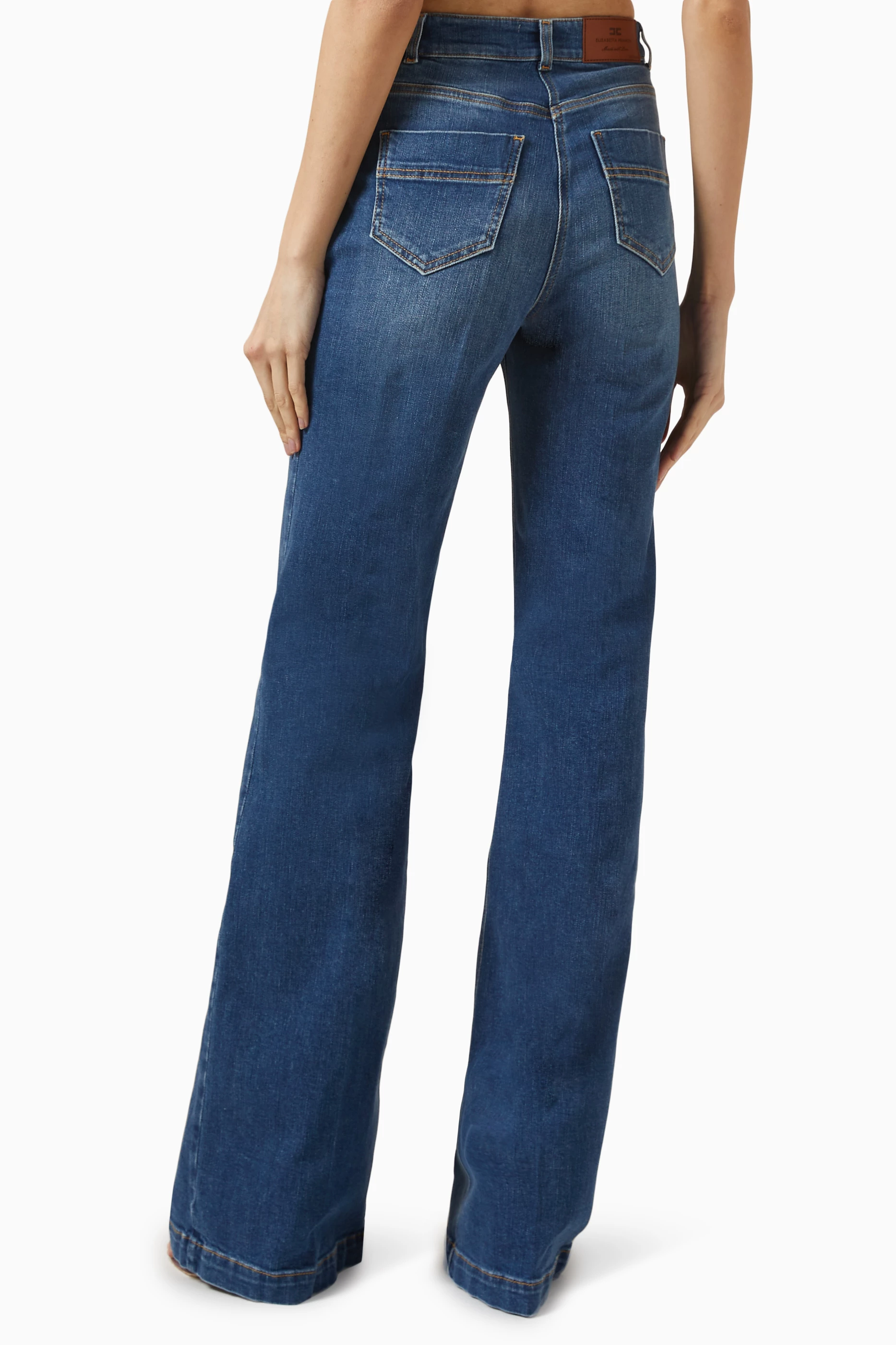 デニム・ジーパン ELISABETTA FRANCHI Woman Jeans Blue PJ84D 192 Buy Elisabetta Franchi Blue Bell-bottom Jeans in Denim For