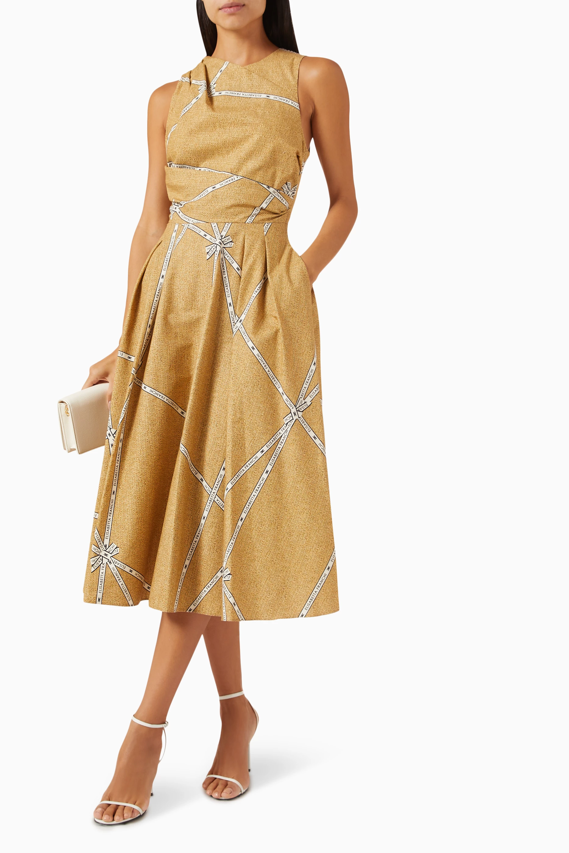 Elisabetta Franchi PA07651E2110 関税送料込 Buy Elisabetta Franchi Brown Raffia & Ribbon-print Midi
