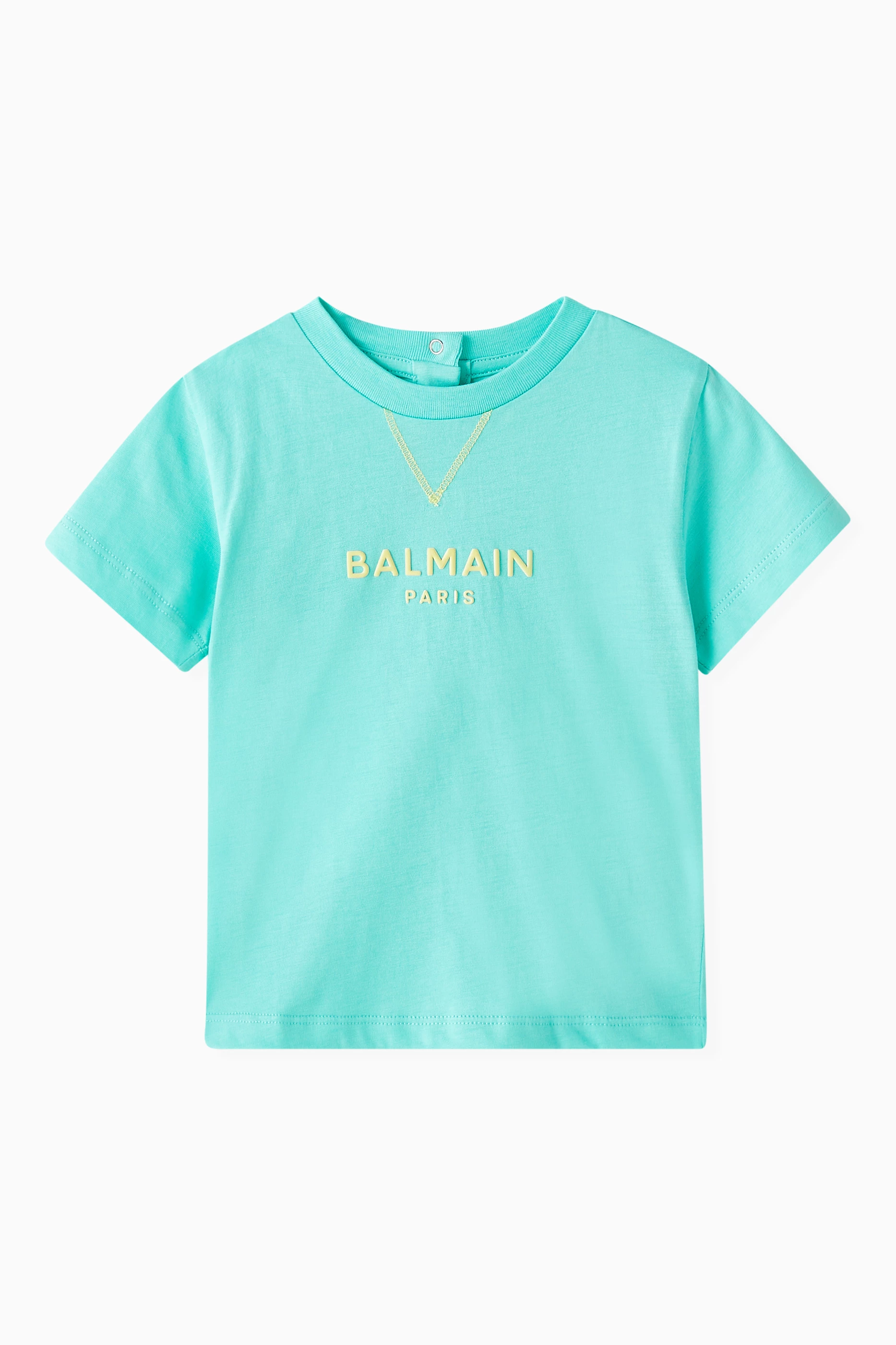Buy Balmain Green Logo-print T-shirt in Cotton For Baby Boys
