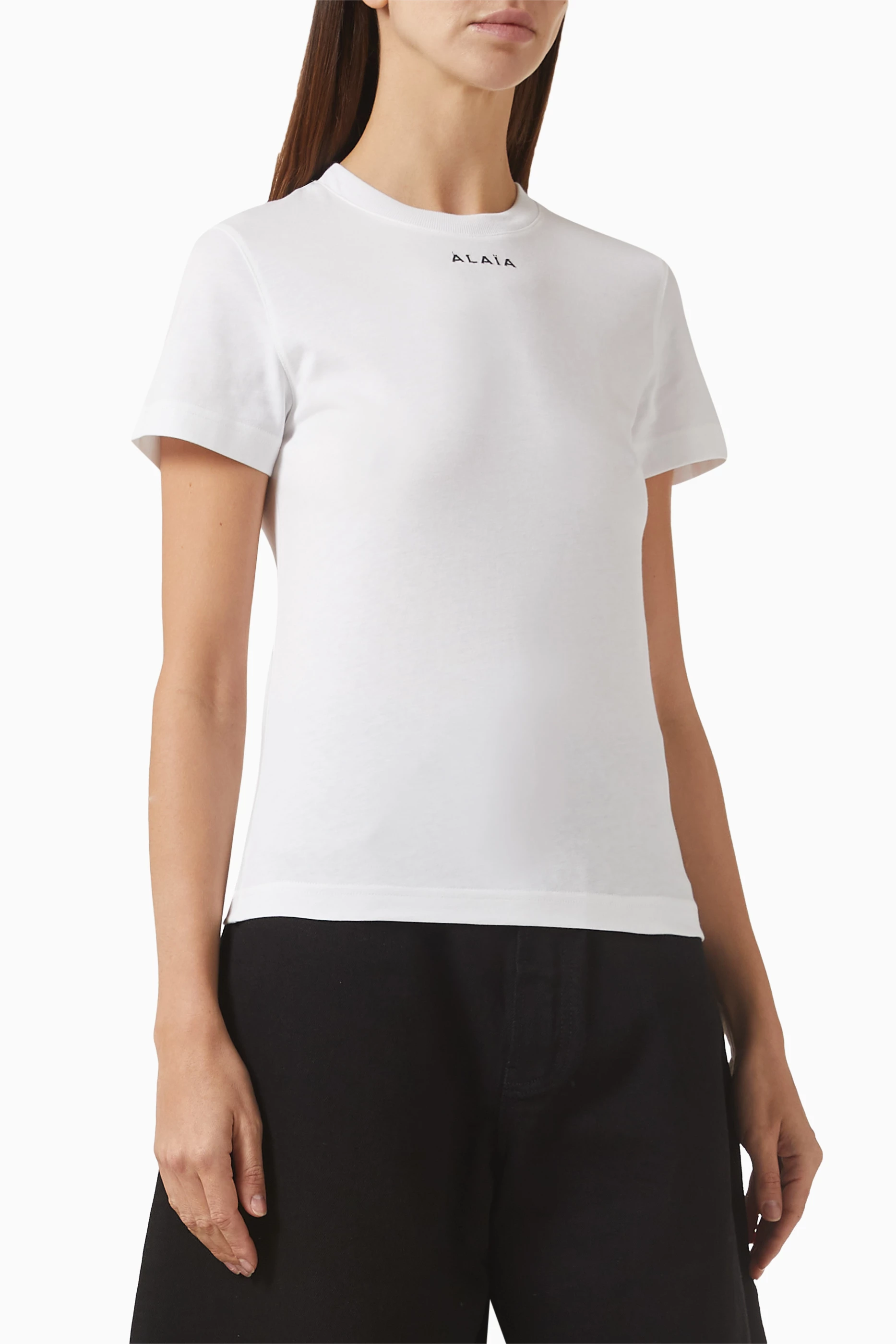 Tシャツ・カットソー ALAIA Women Tops AA9I0003J010A WHITE Buy Alaïa White Logo T-shirt in Cotton Jersey For Women