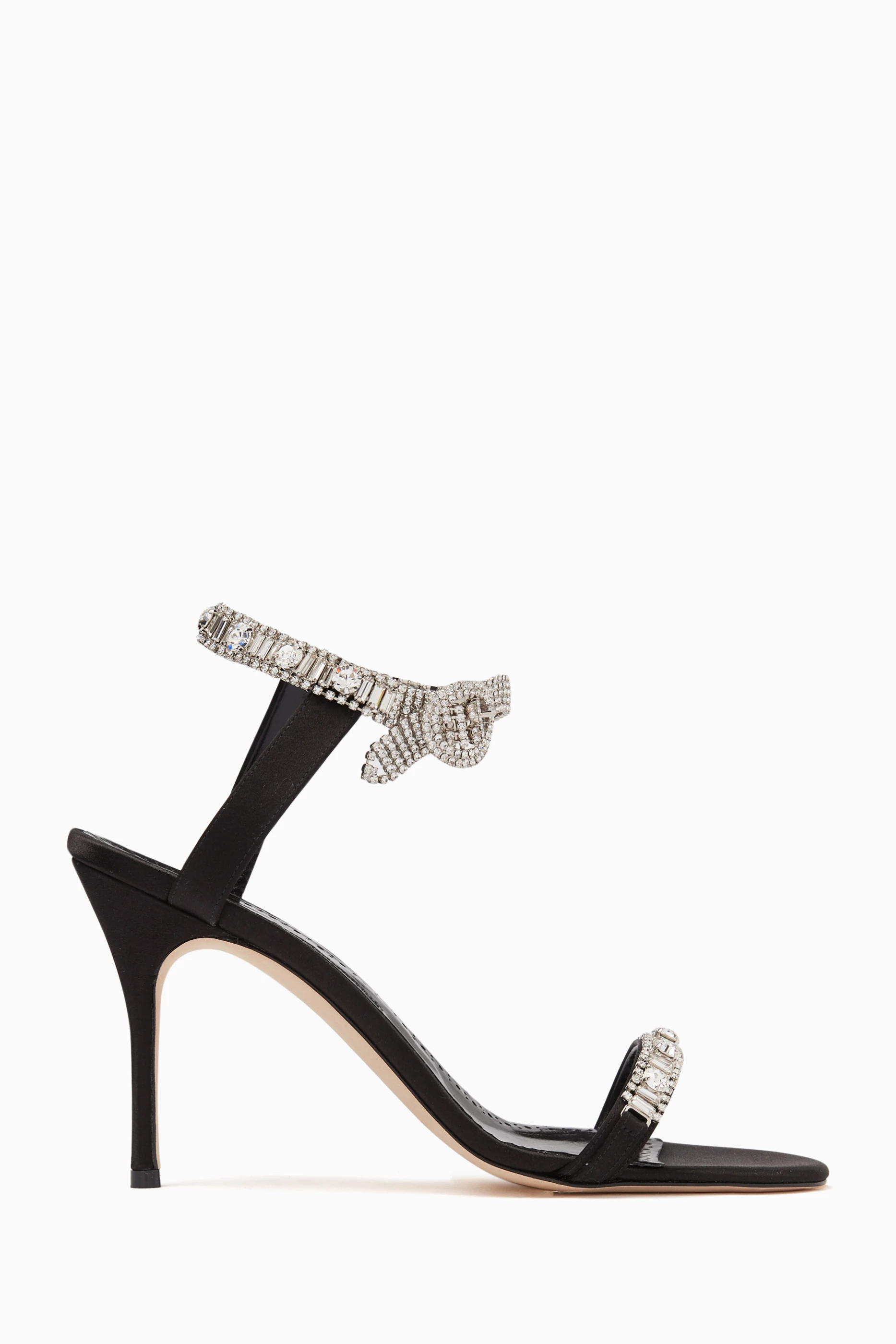 【送料&関税込】Manolo Blahnik Black Satin Asasan Sandas MANOLO BLAHNIK Asasan 90 crystal-embellished satin sandals