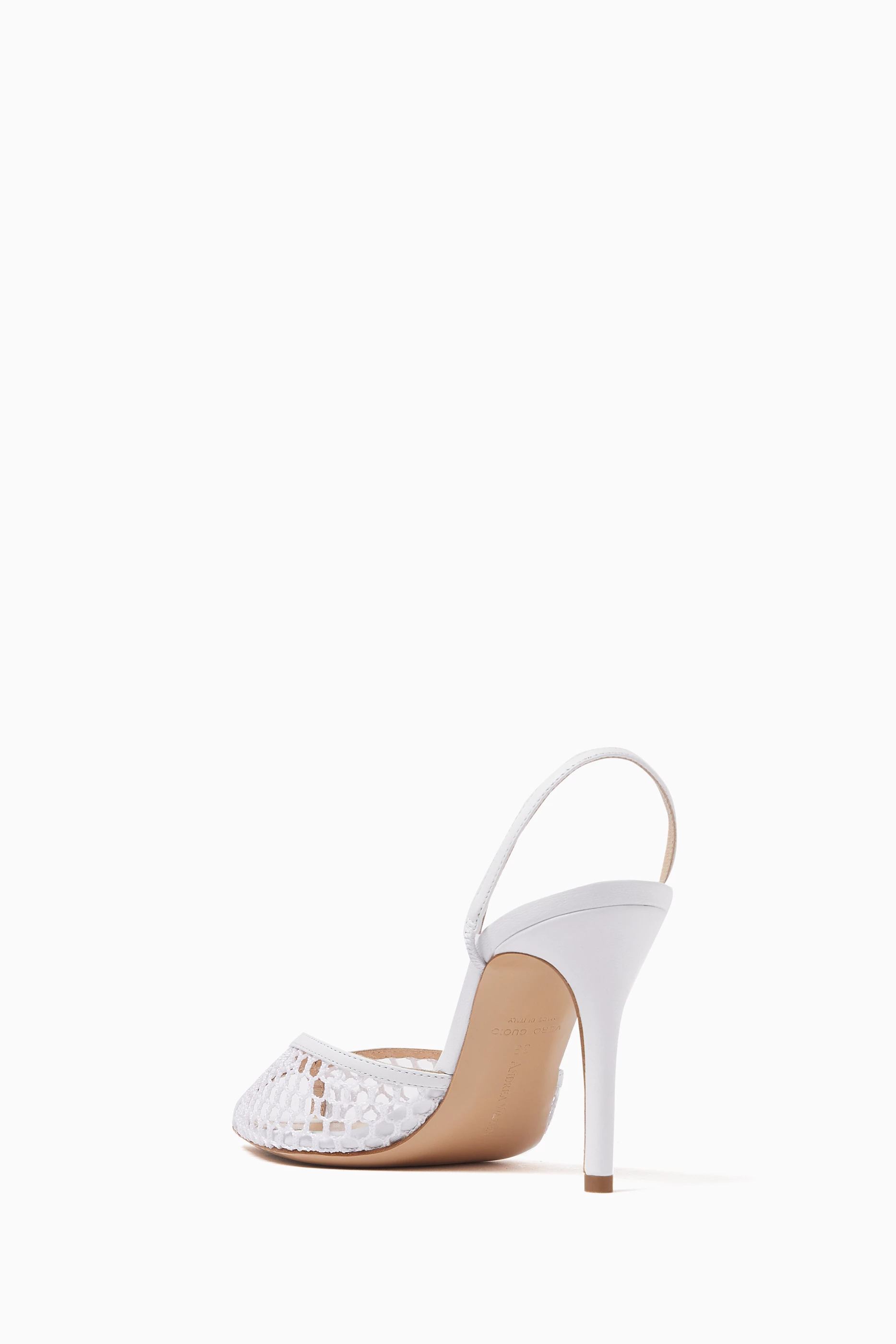 Buy Andrea Wazen White Katy 85 Net Slingback Sandals in