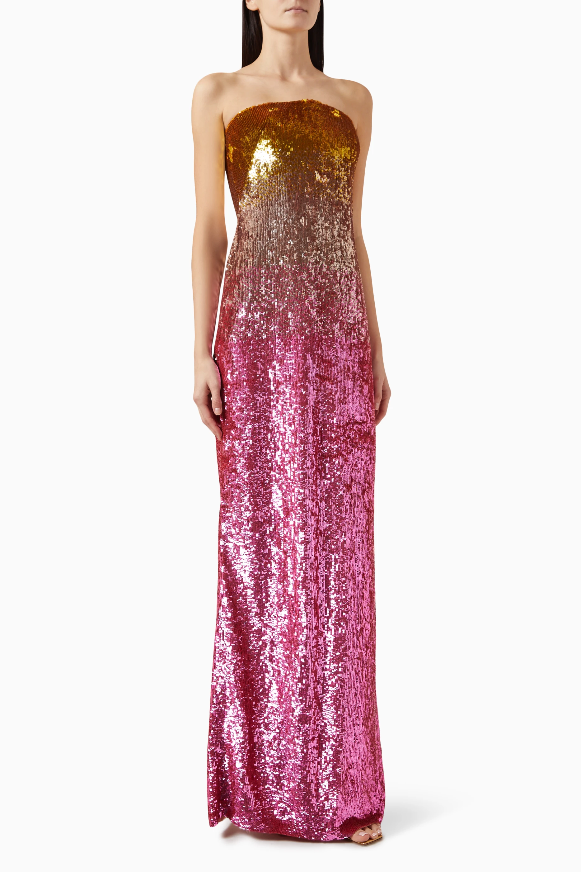 Buy Monique Lhuillier Pink Strapless Sequin-embellished Gown For Women  Online | Ounass Saudi