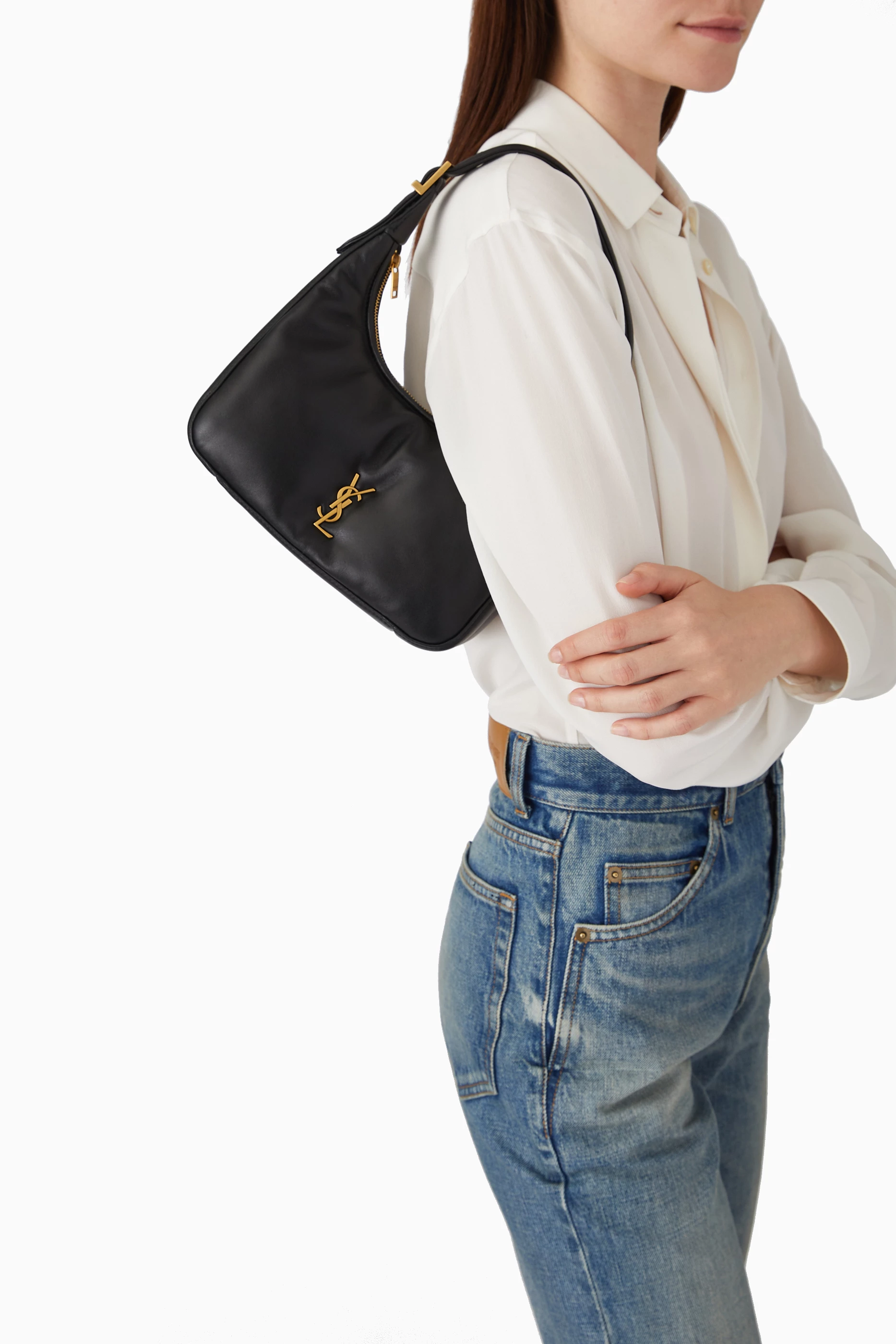 Buy SAINT LAURENT Black Mini Calypso Hobo Bag in Plunged