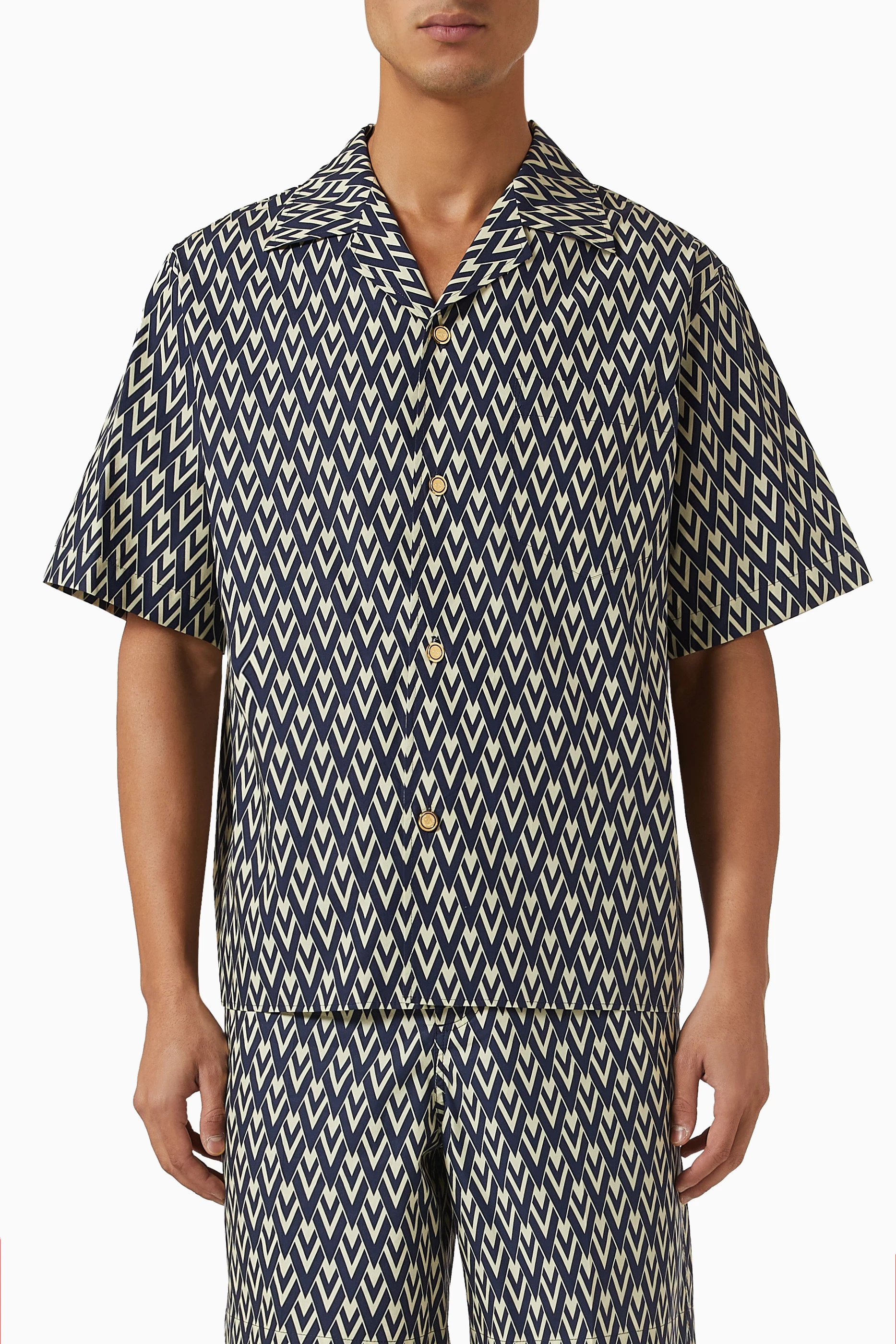 Buy Valentino Garavani Blue Toute la V Print Bowling Shirt