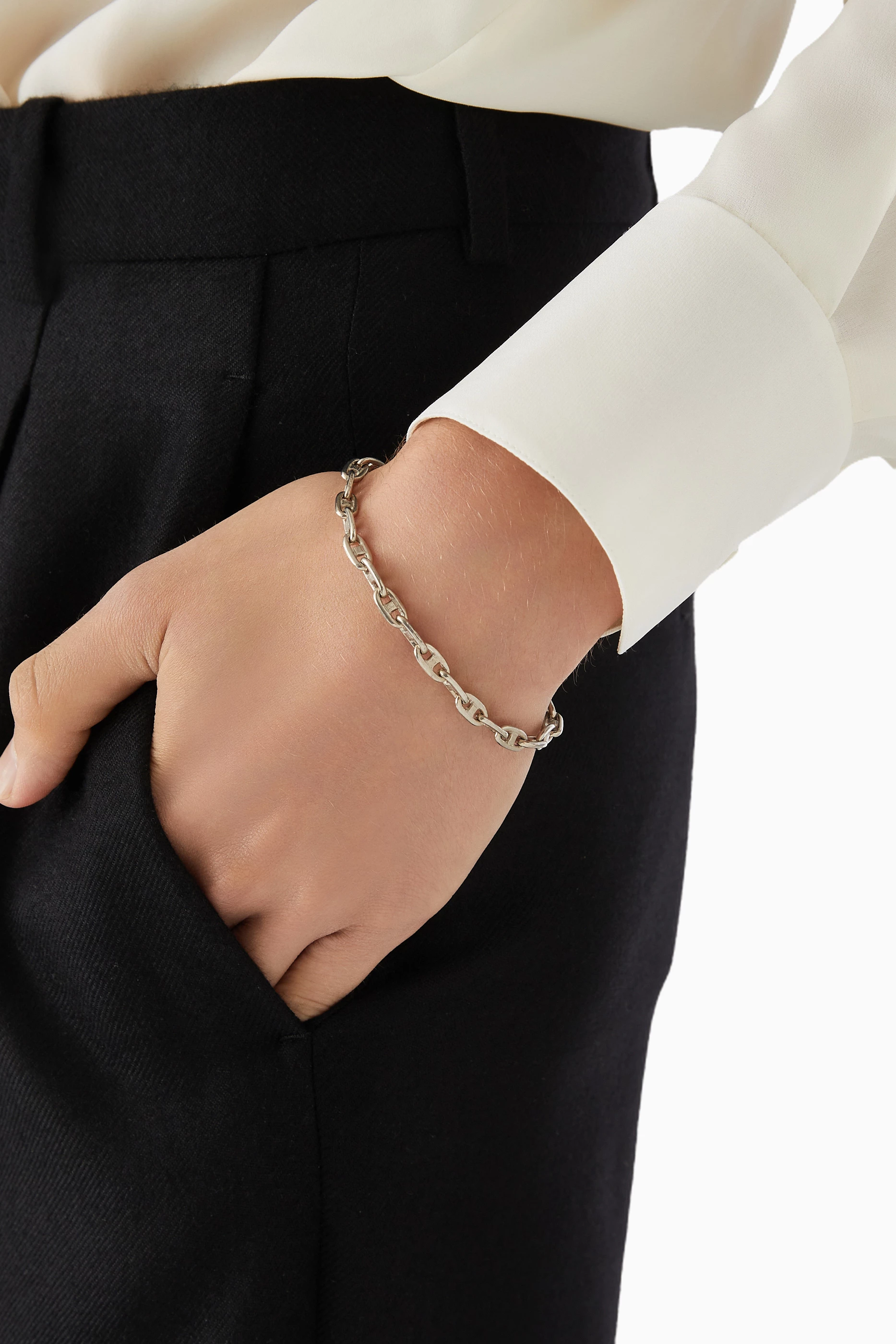 Buy SAINT LAURENT Grey Anchor-chain Bracelet in Silver-tone Metal