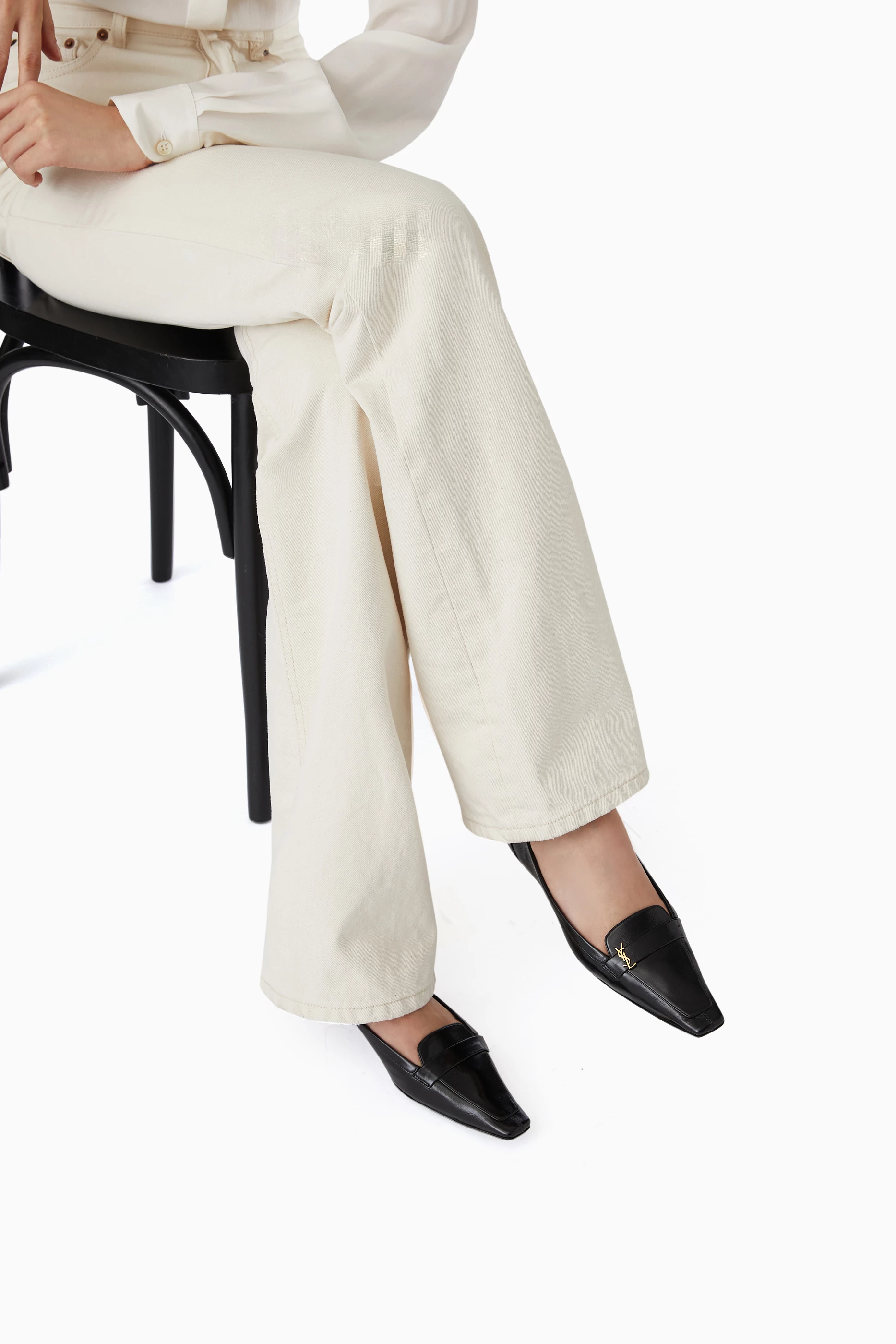 Buy SAINT LAURENT Black Poppy Ballet Flats in Leather For