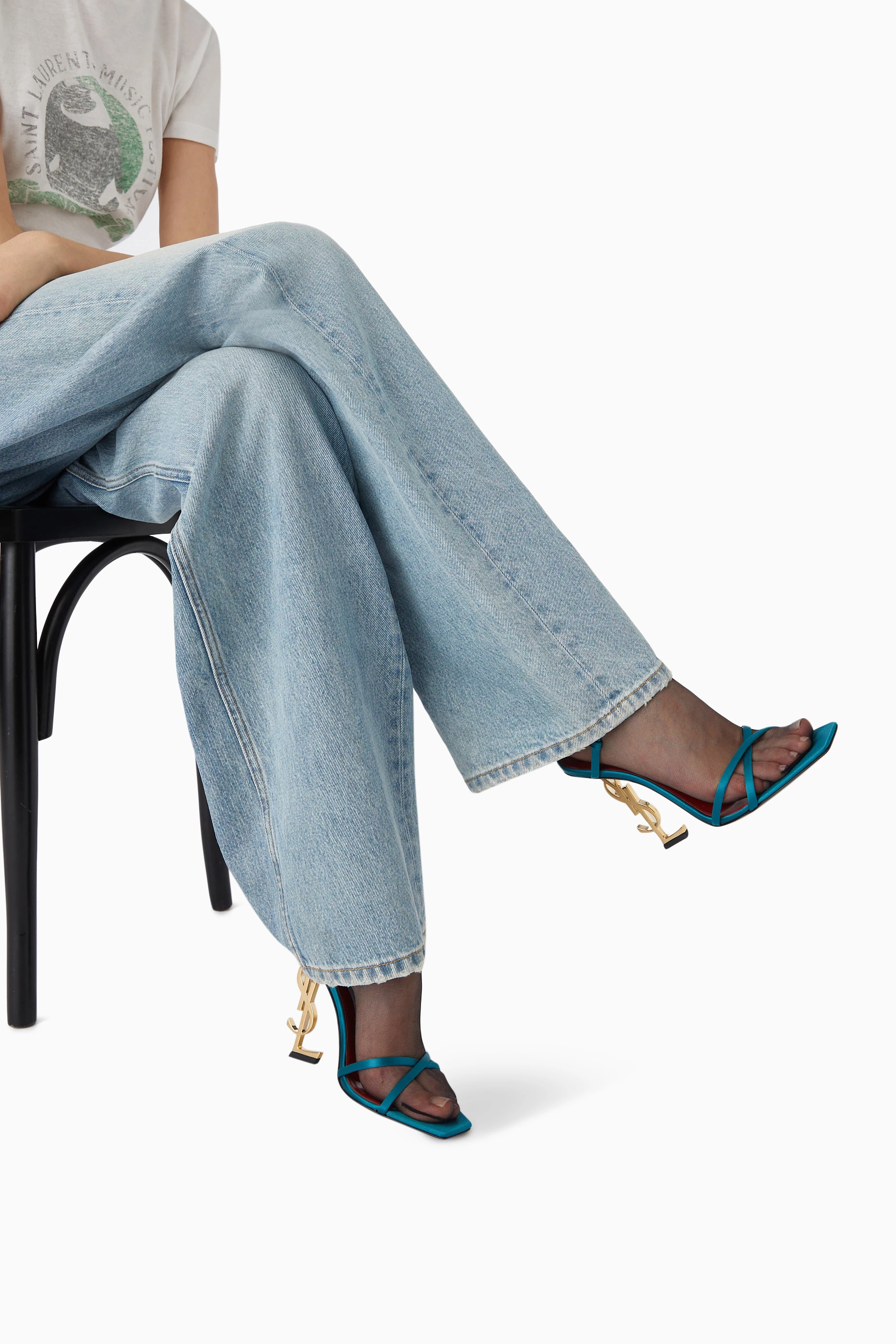 【関税&送料込】Saint Laurent Tallulah 110 Satin Sandals Wit SAINT LAURENT Tallulah patent-leather wedge sandals | NET-A