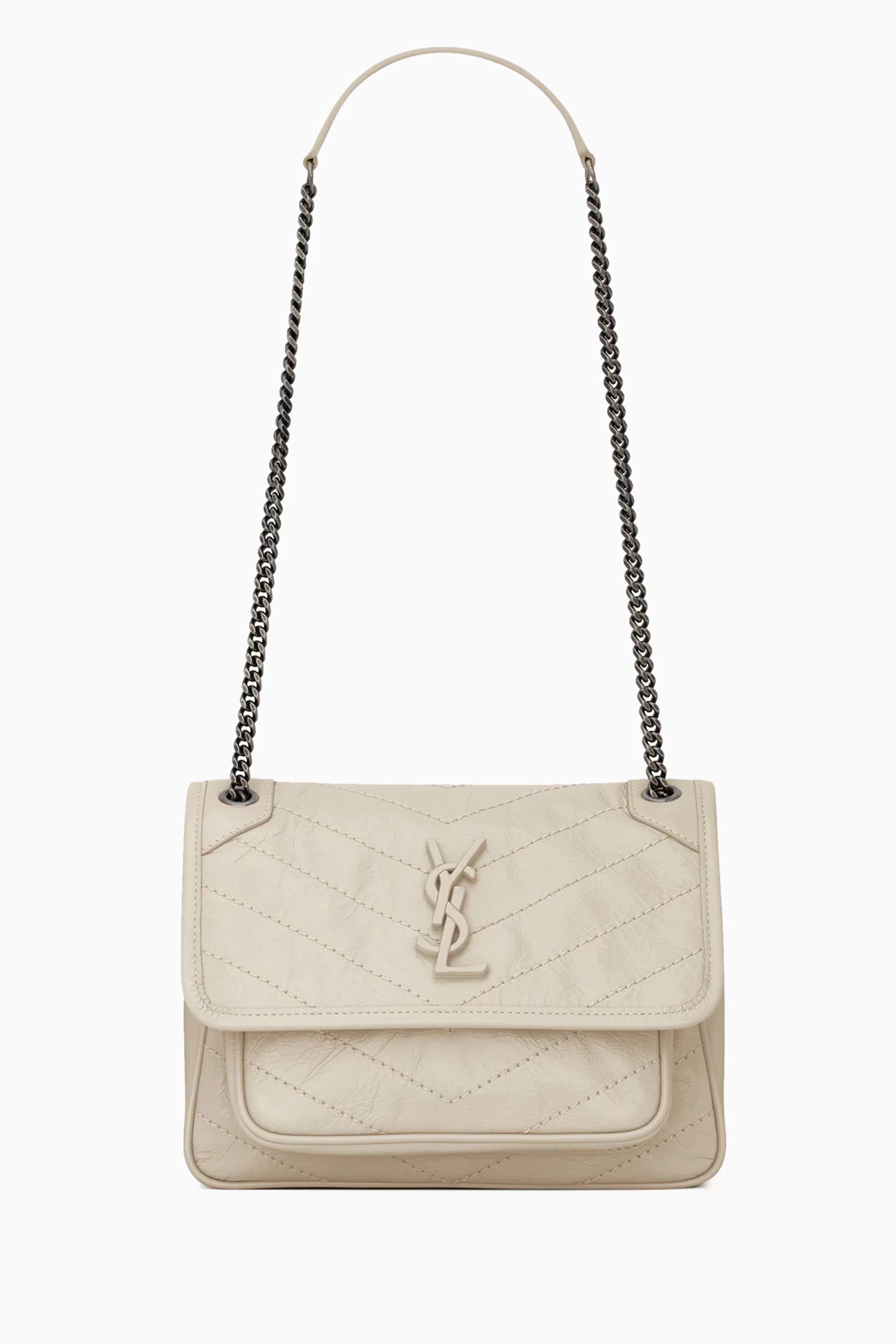 Buy SAINT LAURENT White Baby Niki Shoulder Bag in Crinkled Vintage Leather For Women Online Ounass Saudi