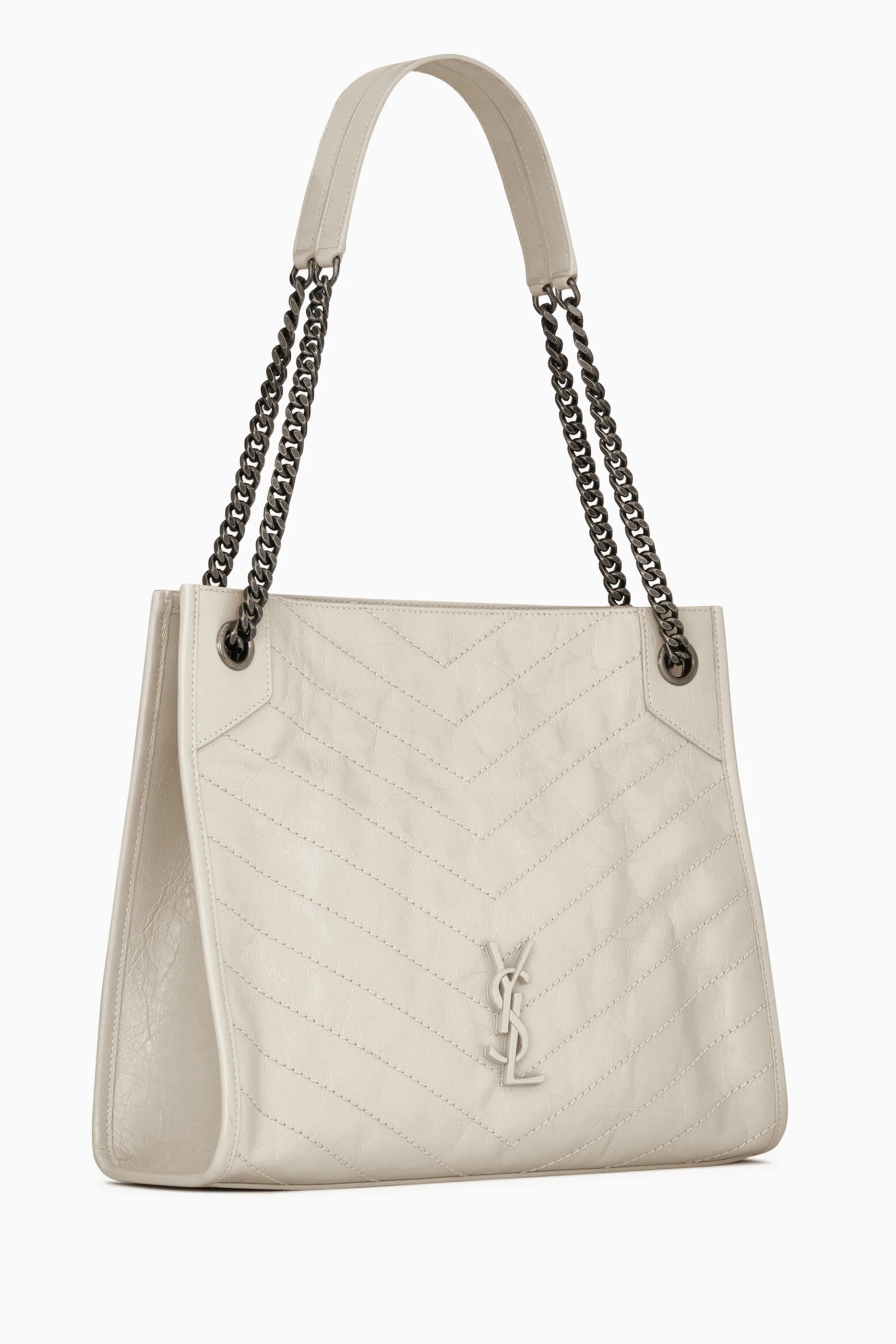 Buy SAINT LAURENT White Niki Shopping Shoulder Bag in Vintage Leather For Women Online Ounass Saudi