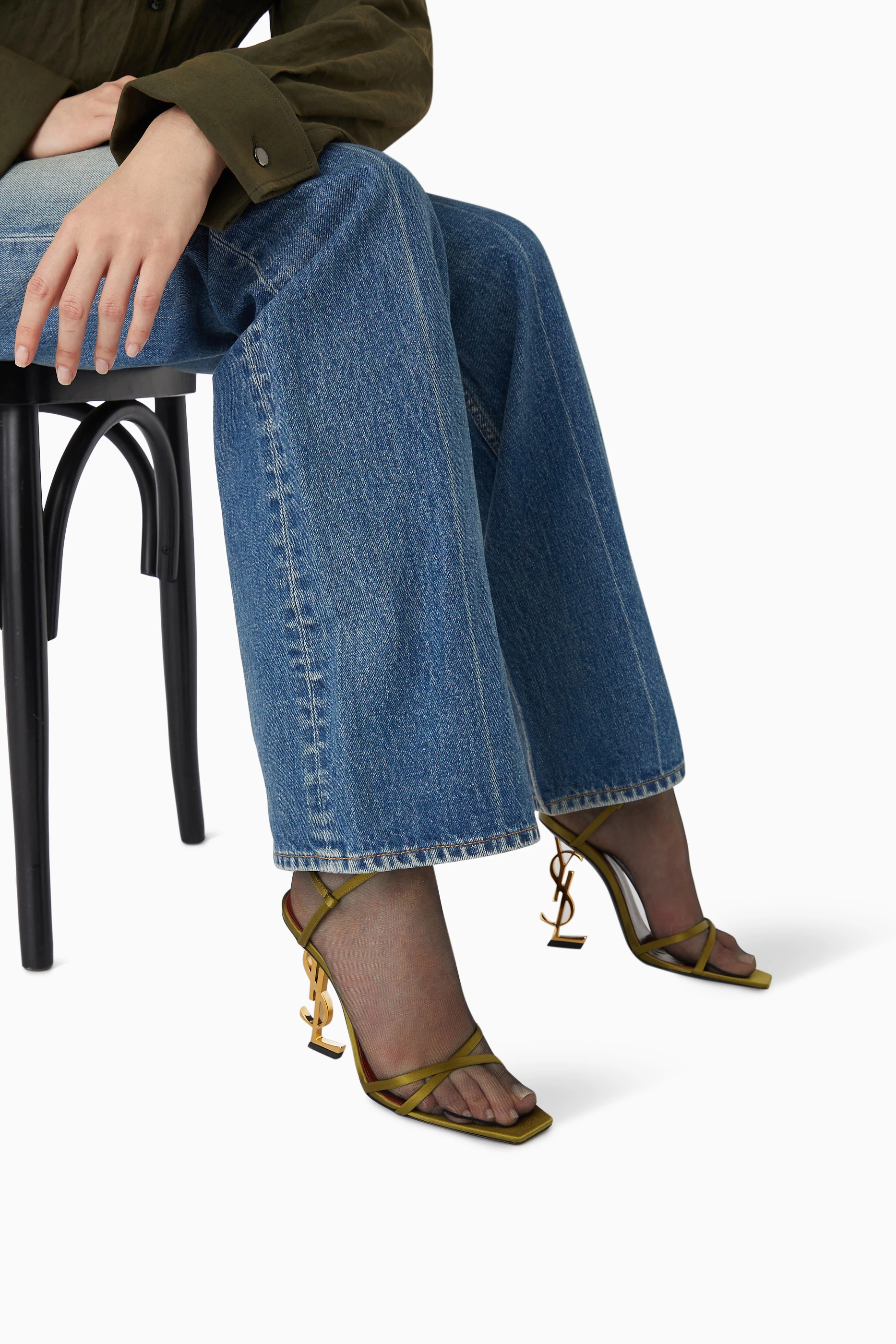 Buy SAINT LAURENT Green Opyum 110 Sandals in Satin Crepe For Women