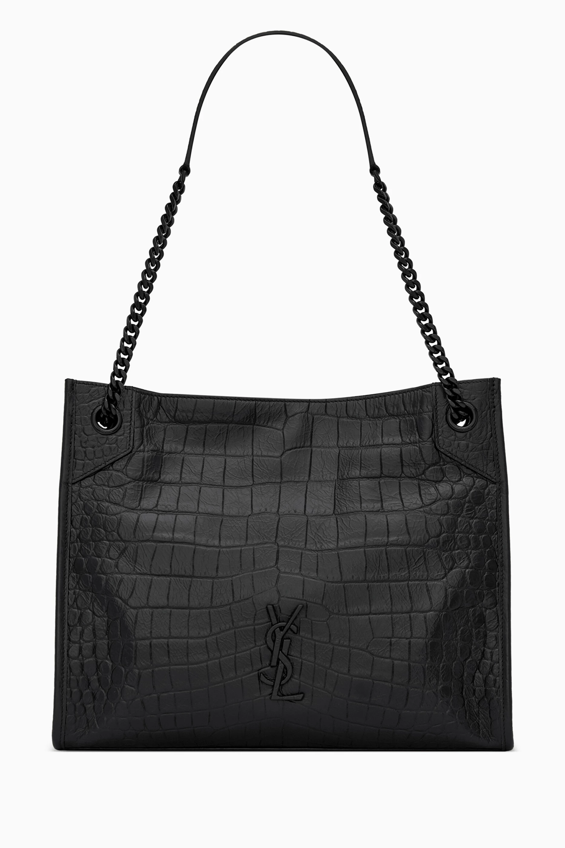 Buy SAINT LAURENT Black Niki Shopping Shoulder Bag in Croc