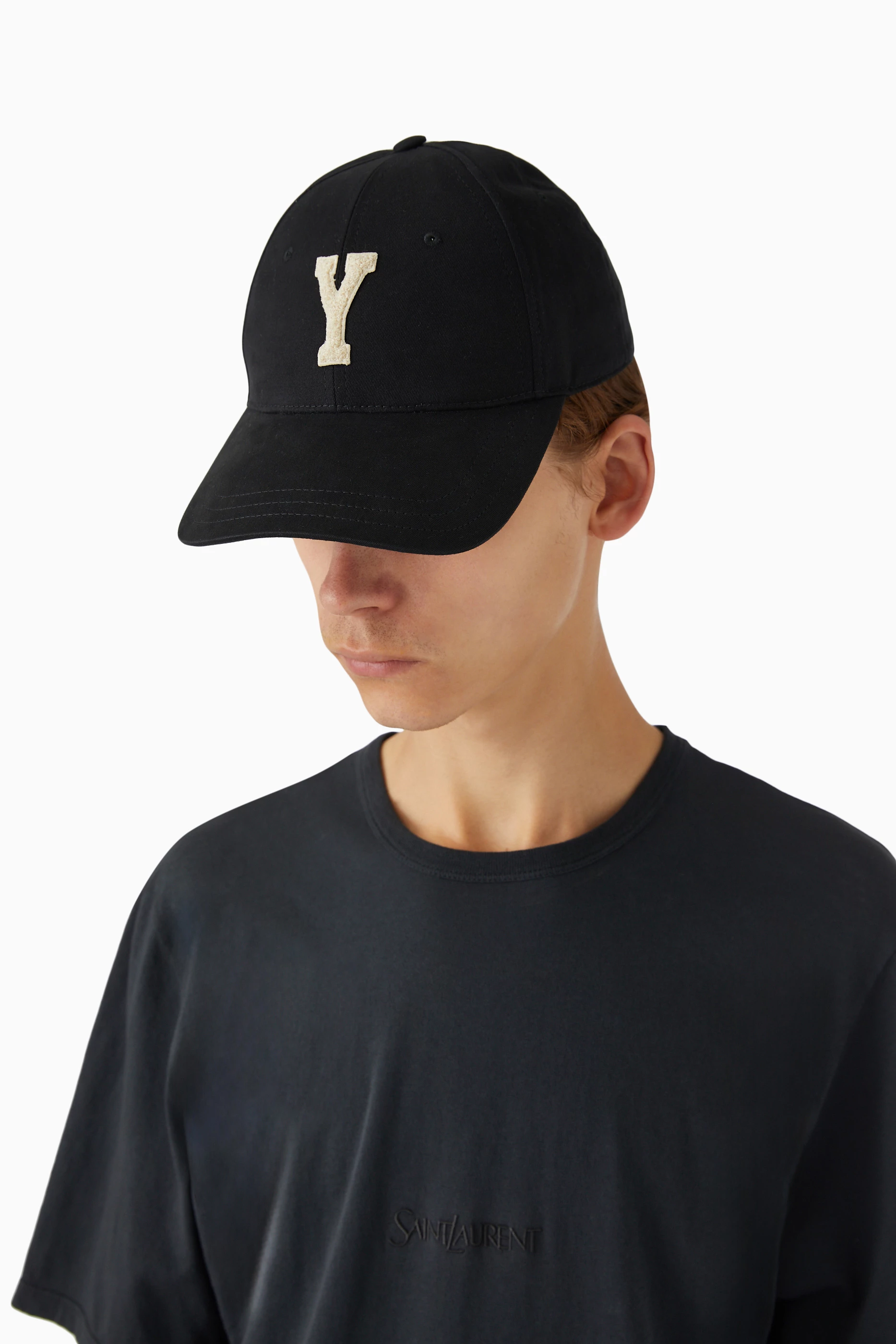 Buy SAINT LAURENT Black Y Varsity Cap in Cotton For Men