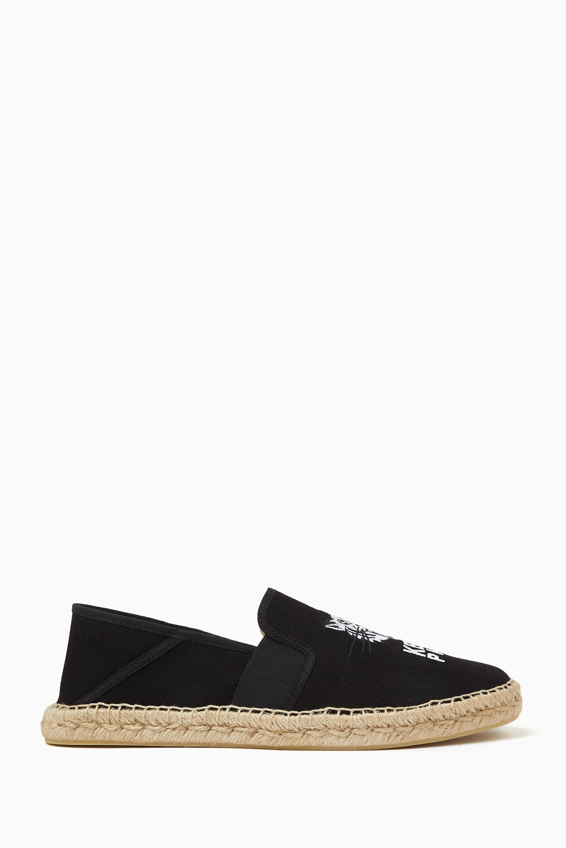 Buy KENZO Black Lucky Tiger Embroidered Espadrilles in 