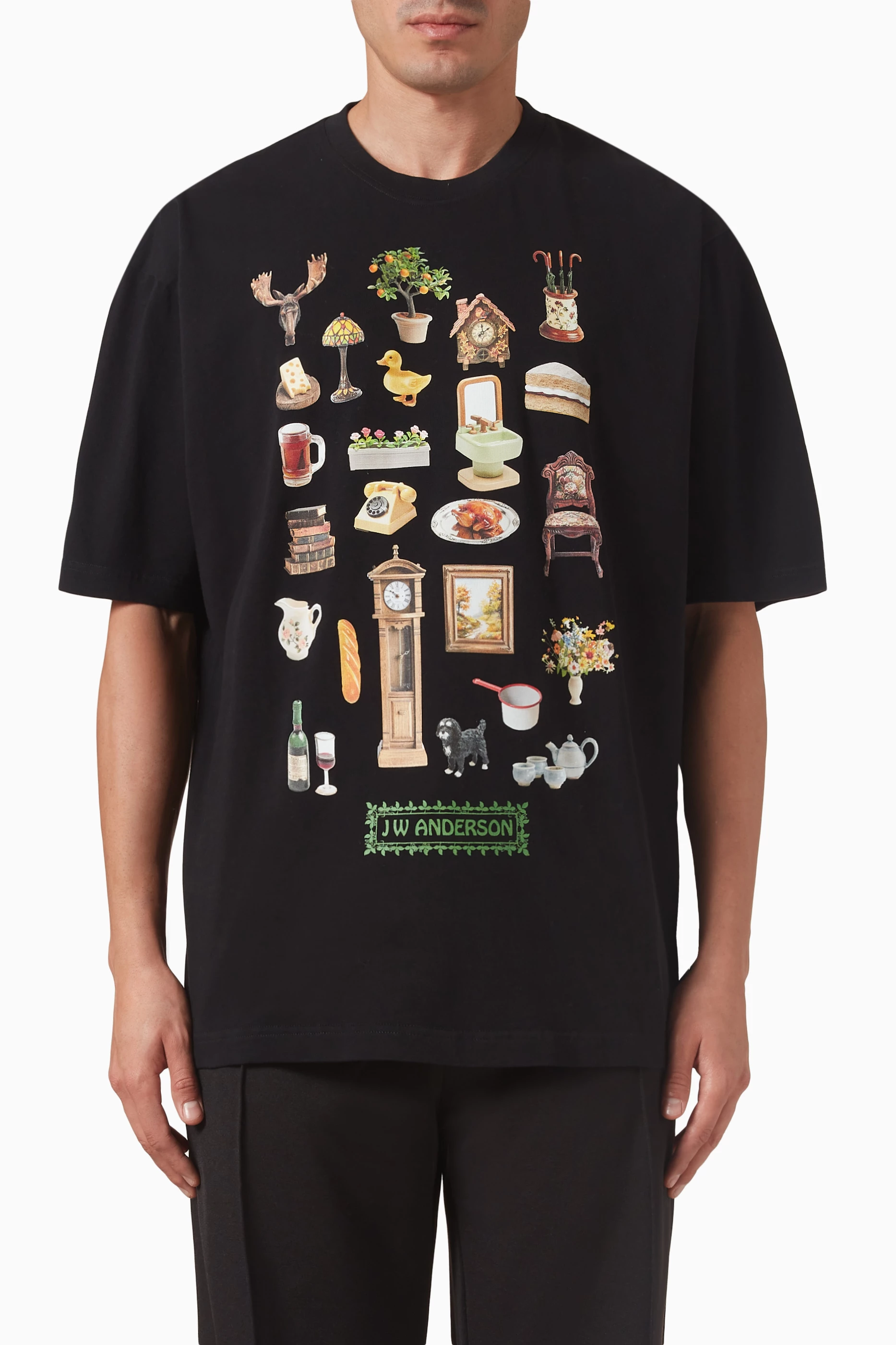 Buy JW Anderson Black Diorama Printed T-shirt in Jersey For