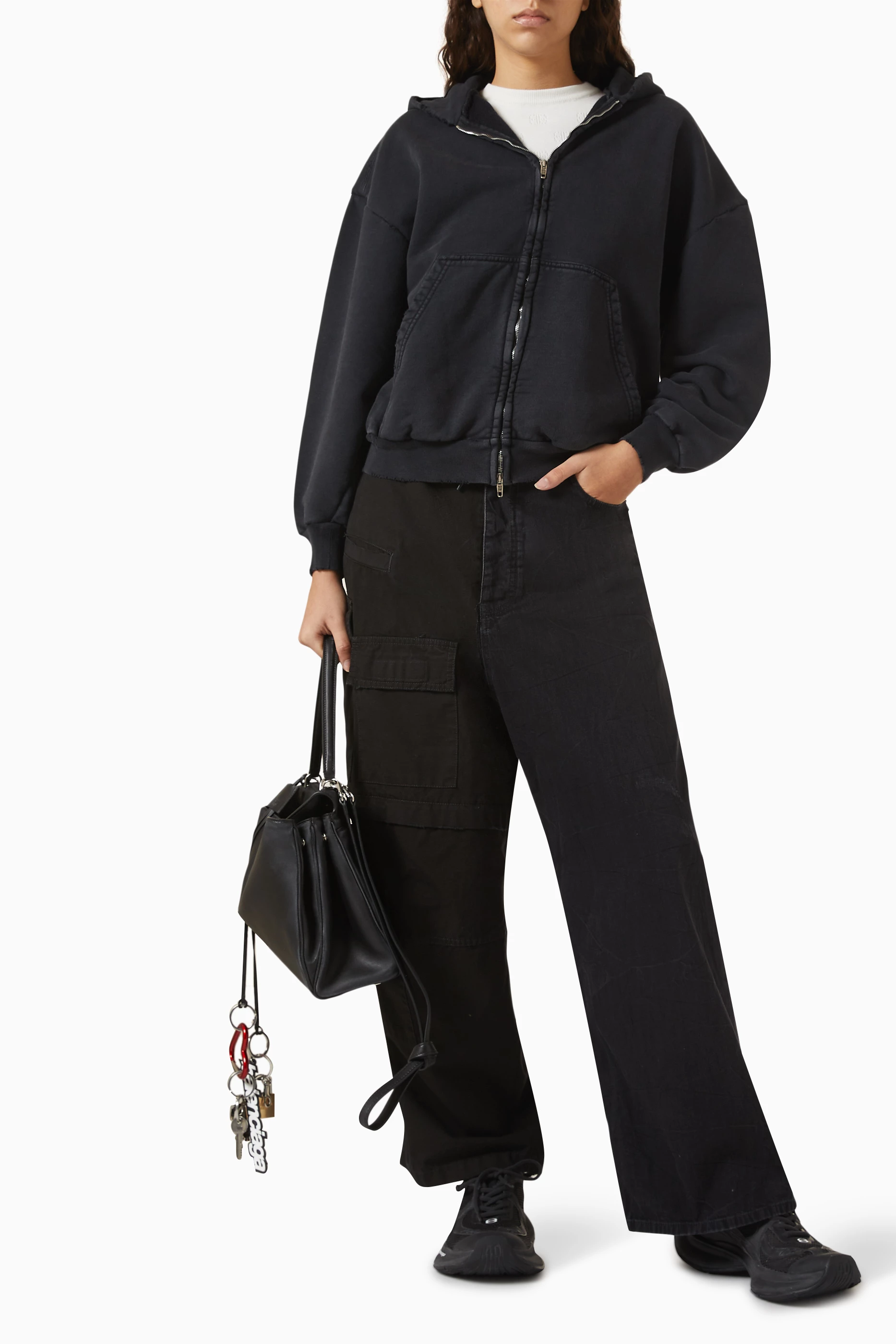 Buy Balenciaga Black Painted Zip-up Hoodie in Archetype Fleece For