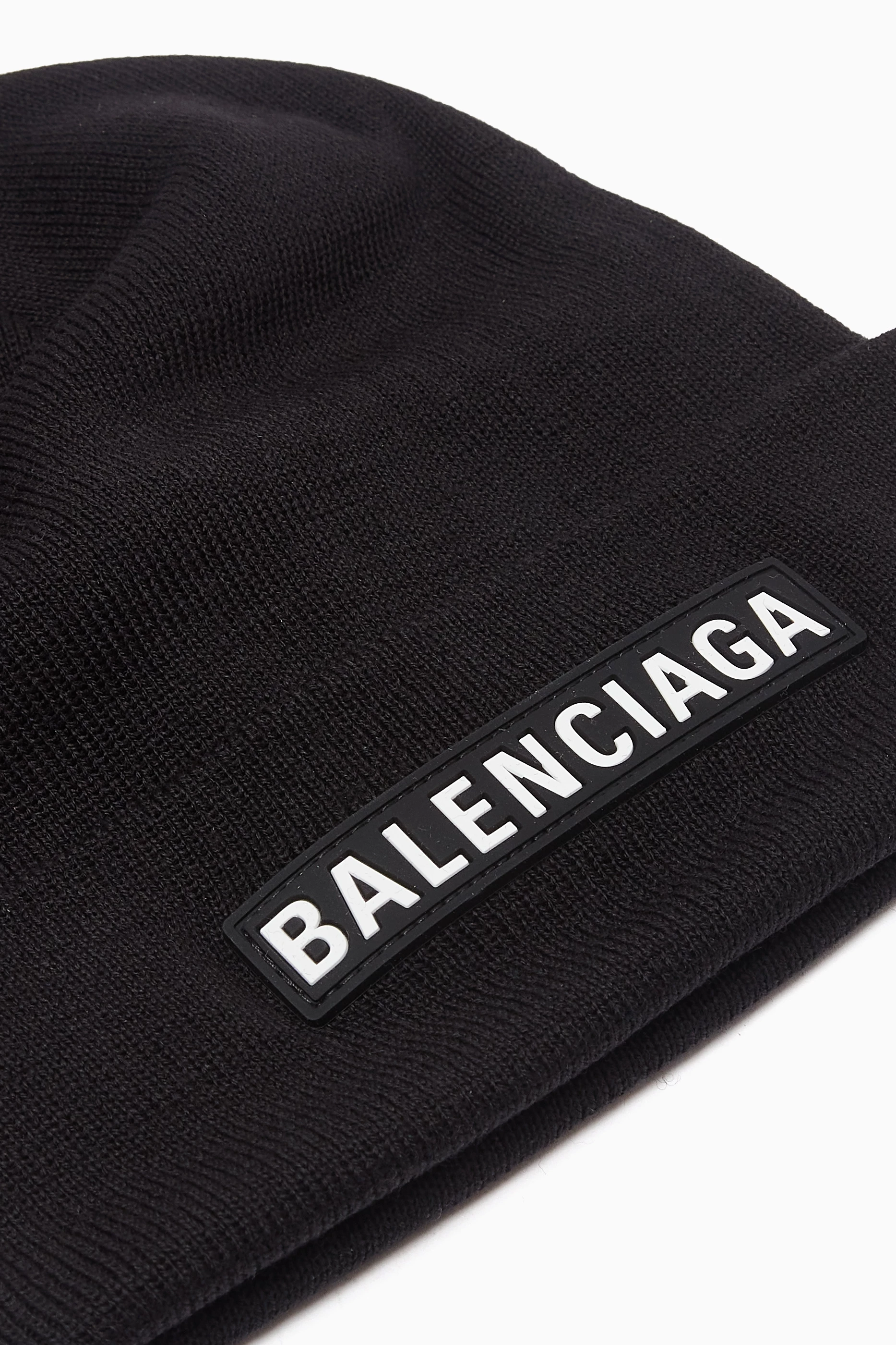 Buy Balenciaga Black Patch Beanie in Acrylic Wool For UNISEX
