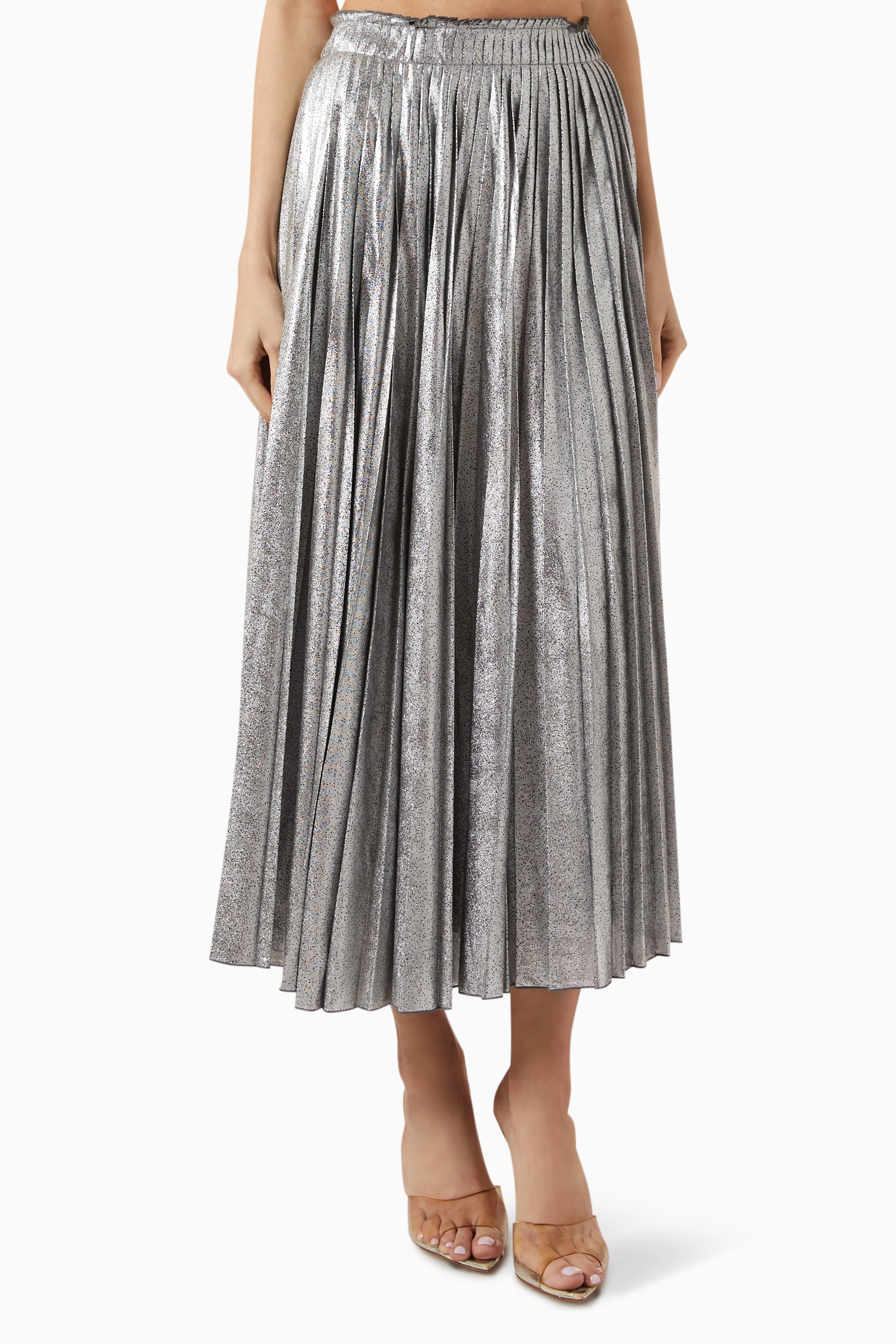 Buy Weekend Max Mara Silver Gamma Pleated Midi Skirt in Georgette