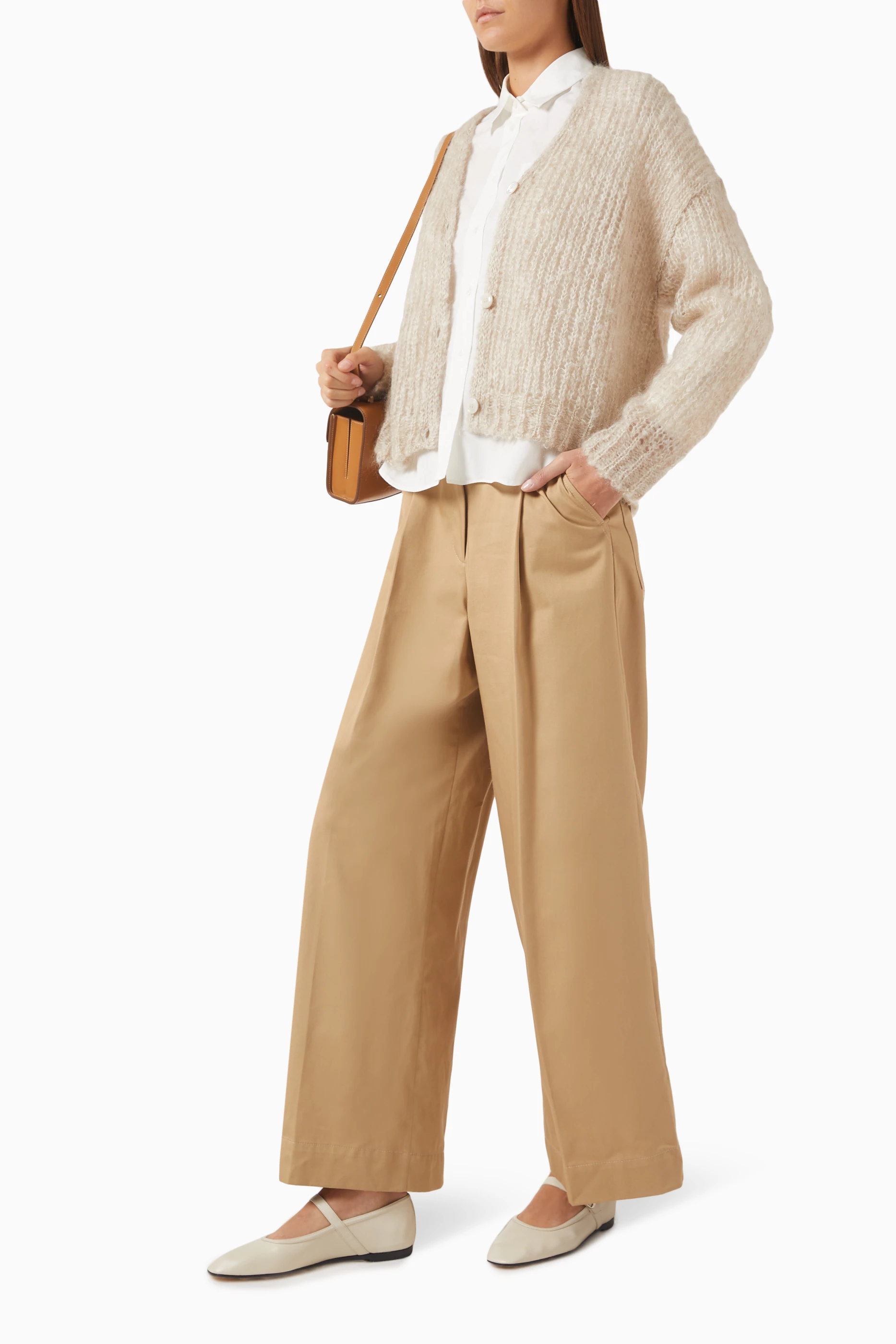 Buy Weekend Max Mara Neutral Nebbie Wide-leg Pants in Cotton