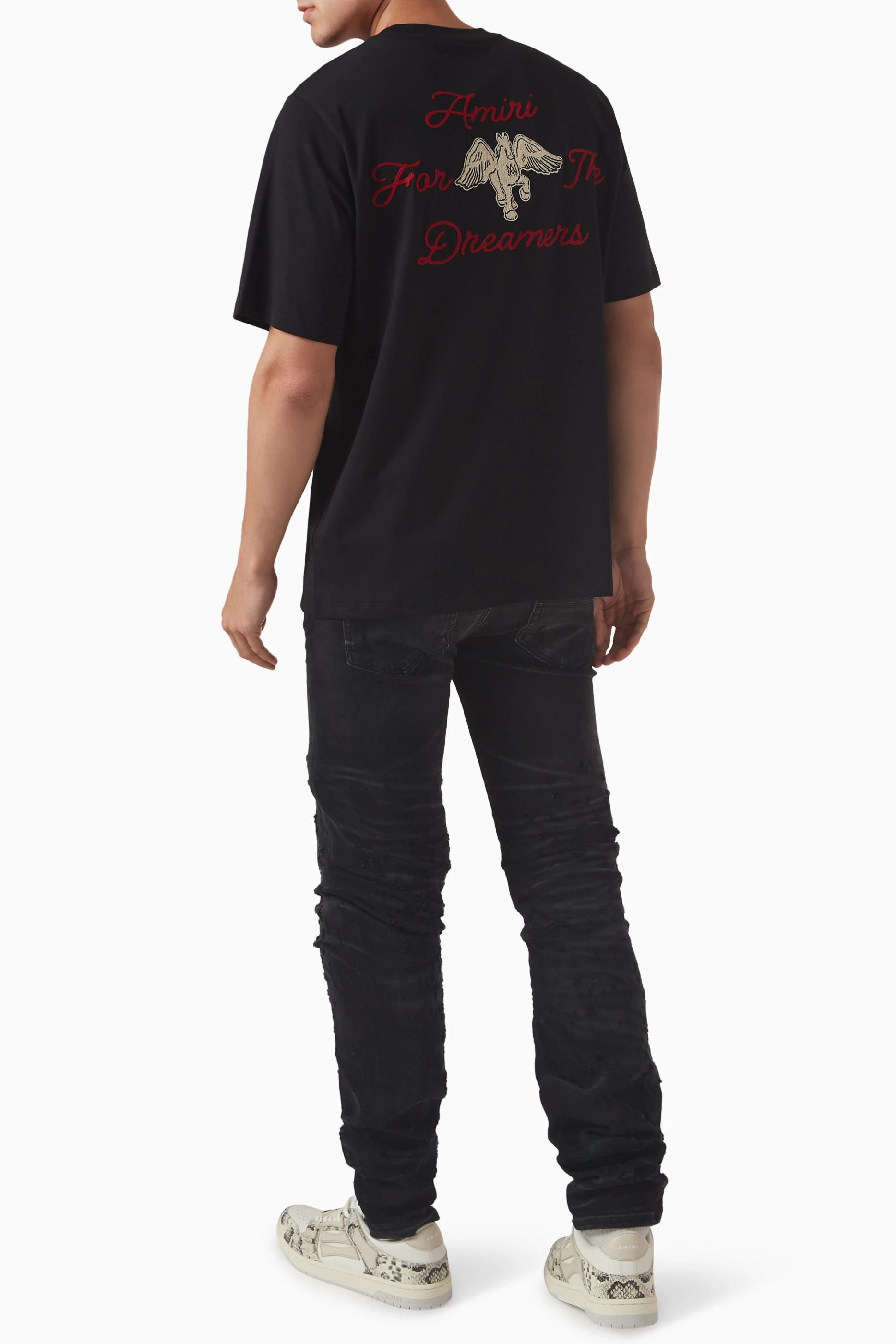 人気 AMIRI Tシャツ Dreamers ペガサス コットン 黒 メンズ Buy Amiri Black Embroidered Dreamers T-shirt in Cotton For