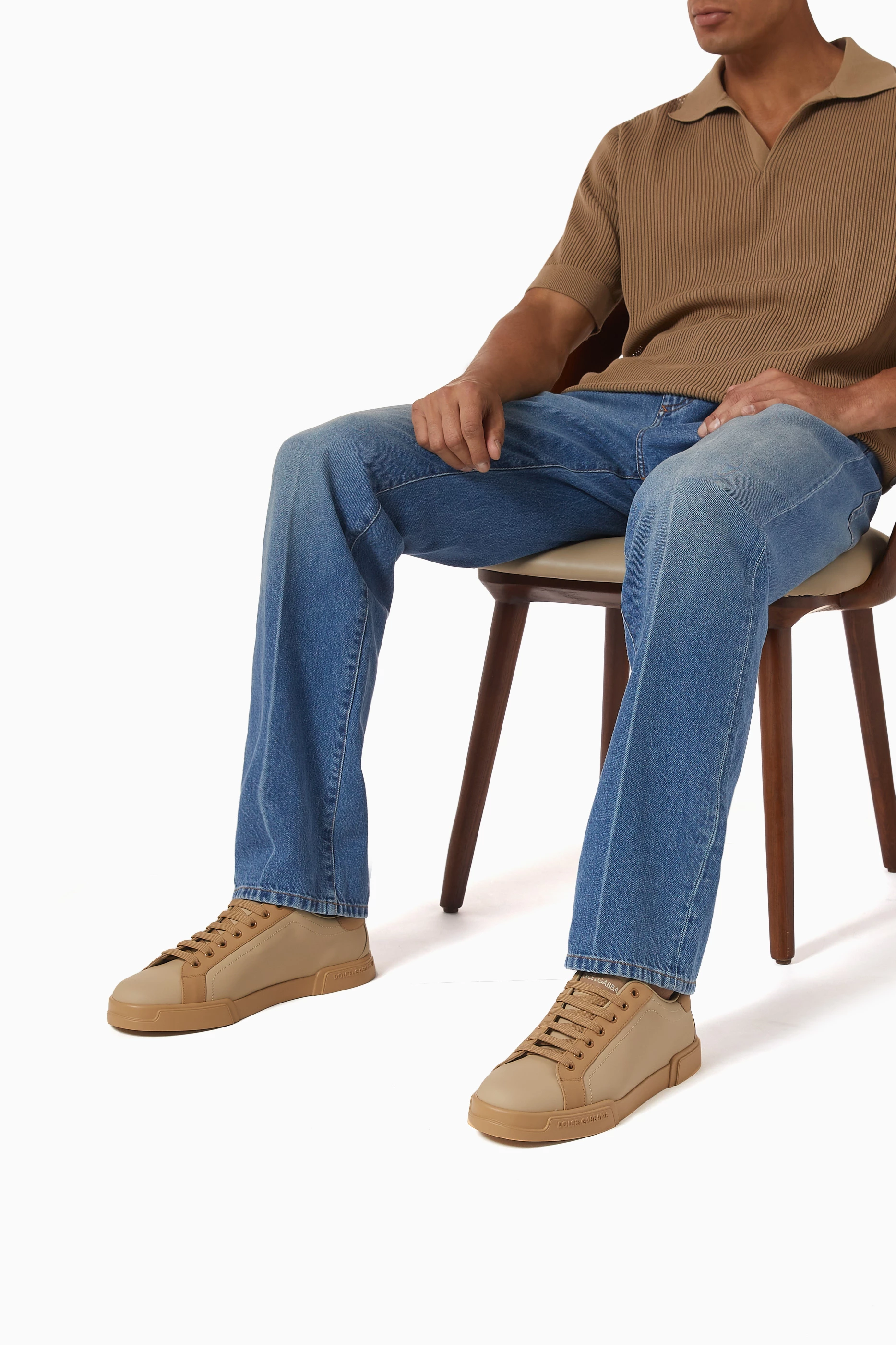 Buy Dolce Gabbana Neutral Portofino Sneakers in Calfskin Nappa