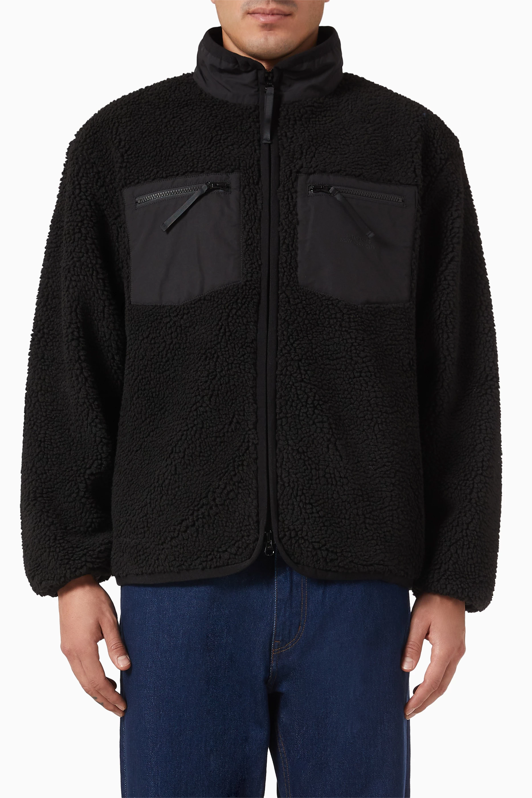 Buy Saturdays NYC Black Boa Zip Jacket in Fleece For Men Online 