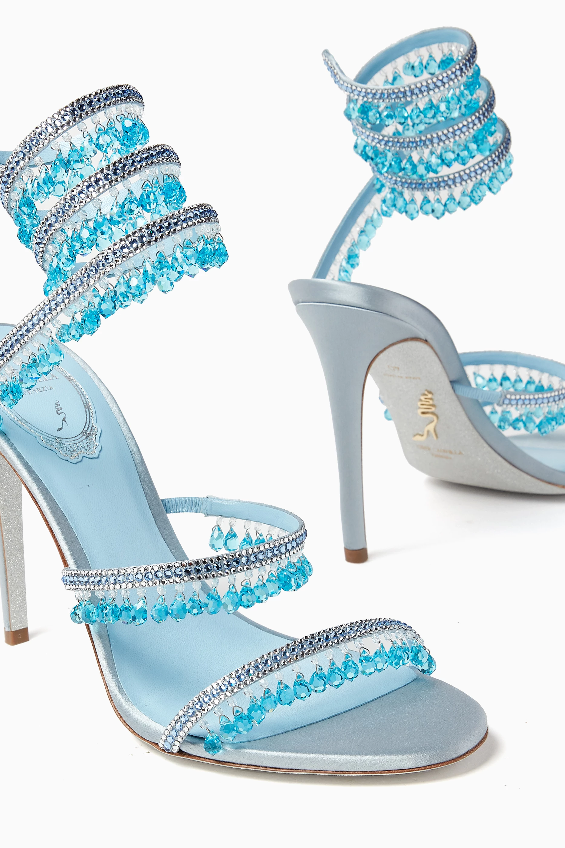 Buy René Caovilla Blue Chandelier 105 Sandals in Satin For Women