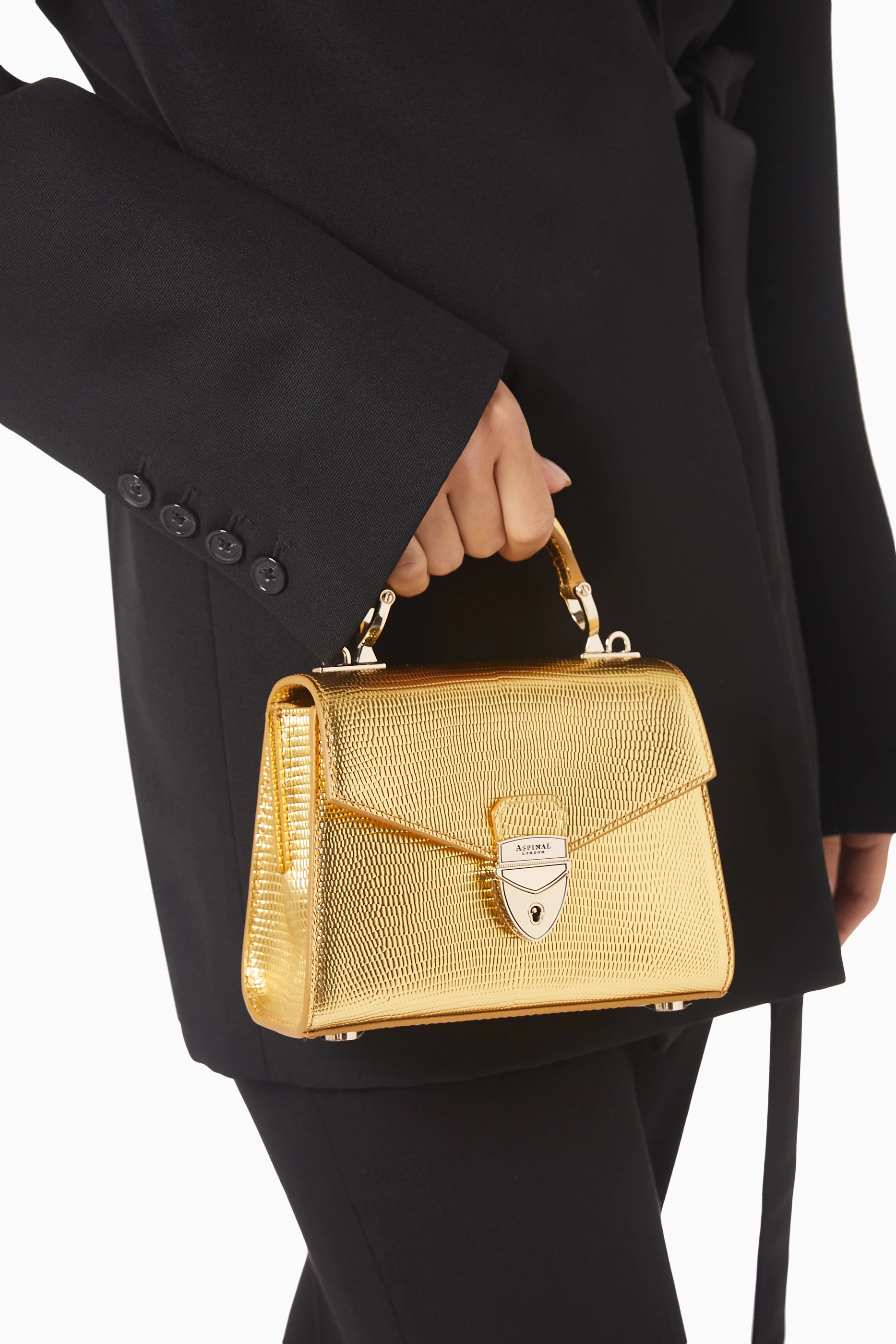 【ASPINAL OF LONDON】Mini Mayfair Bag レザー 2WAY Mini Bag: Black Patent Croc Mini Mayfair® | Aspinal of London