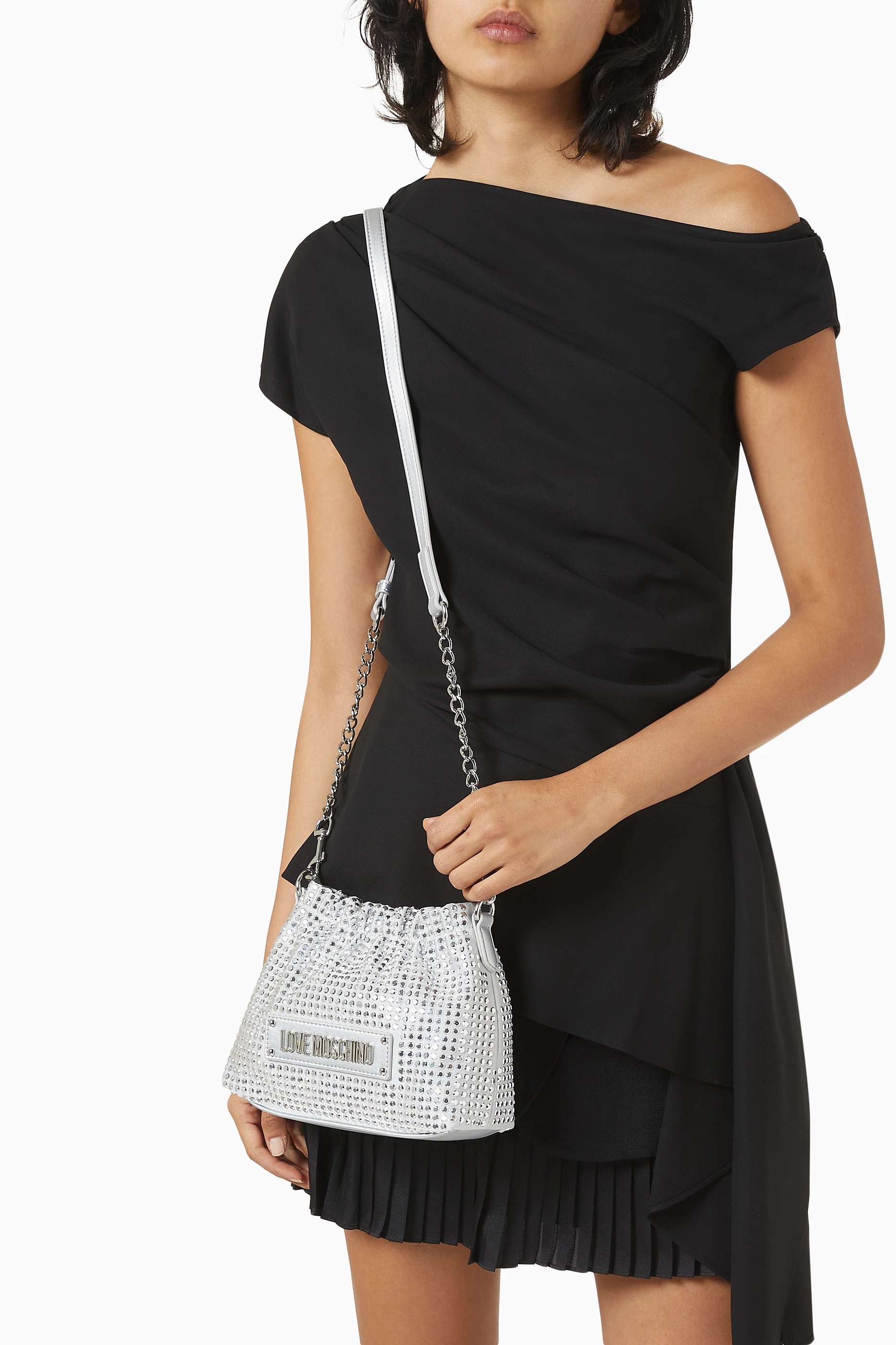 バッグ・カバンその他 MOSCHINO Woman Mini bag Silver 73088220 2555 Buy Love Moschino Grey Mini Sparkling Top-handle Bag in Faux