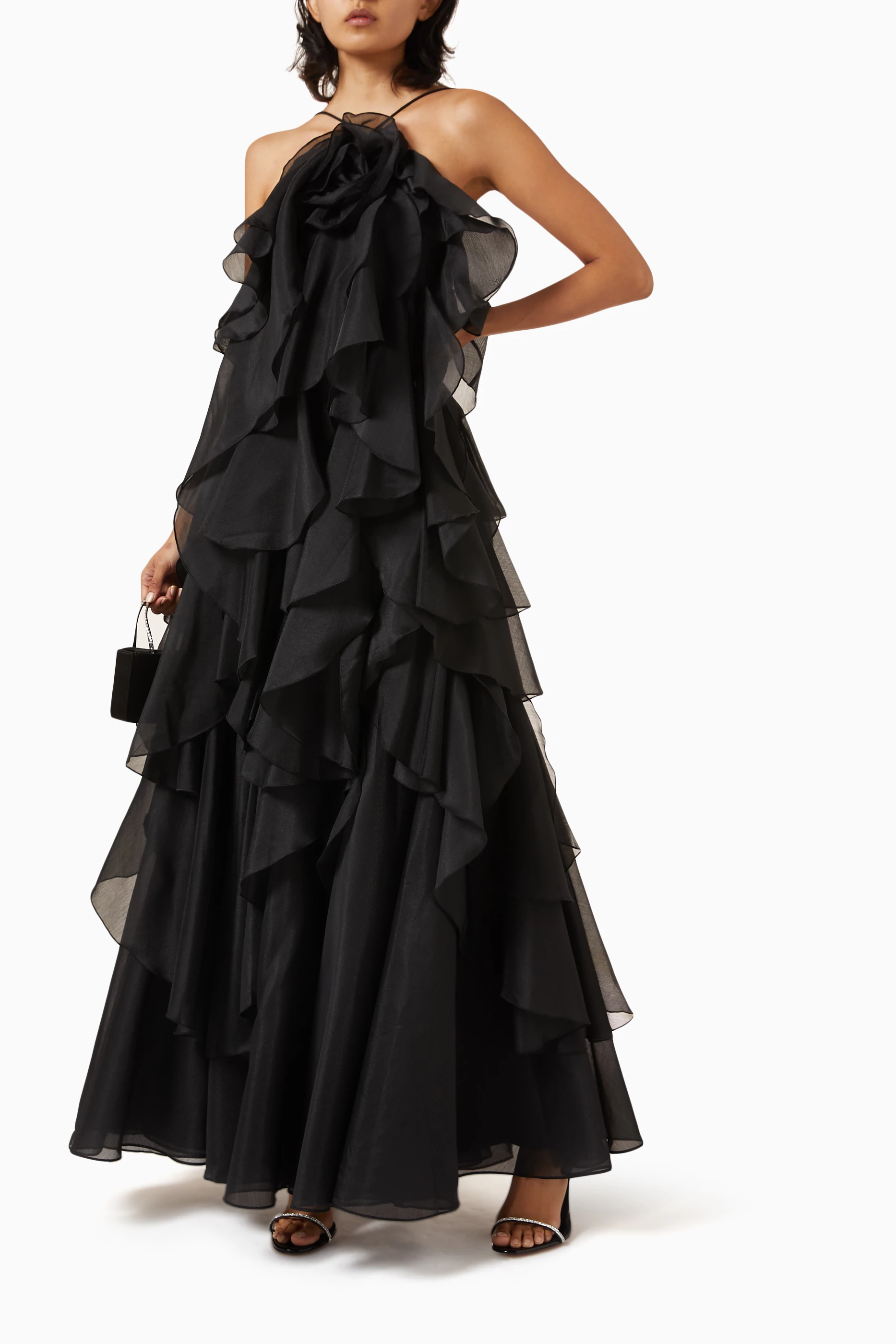 Buy Aje Black Pandorea Layered-ruffle Maxi Dress For Women
